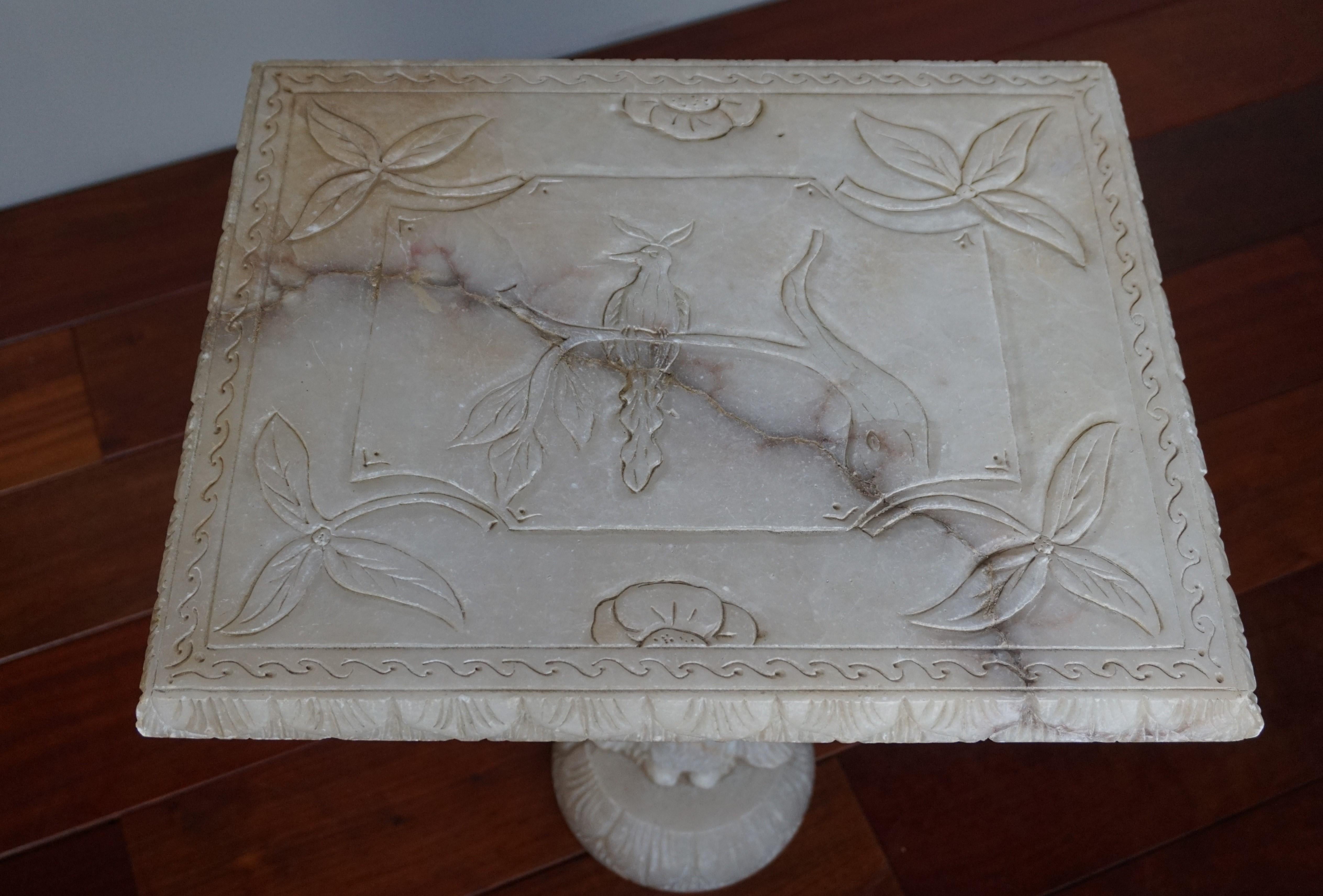 Chinoiserie Hand Carved Alabaster Table on a Confucius / Asian Philosopher Sculpture Base For Sale