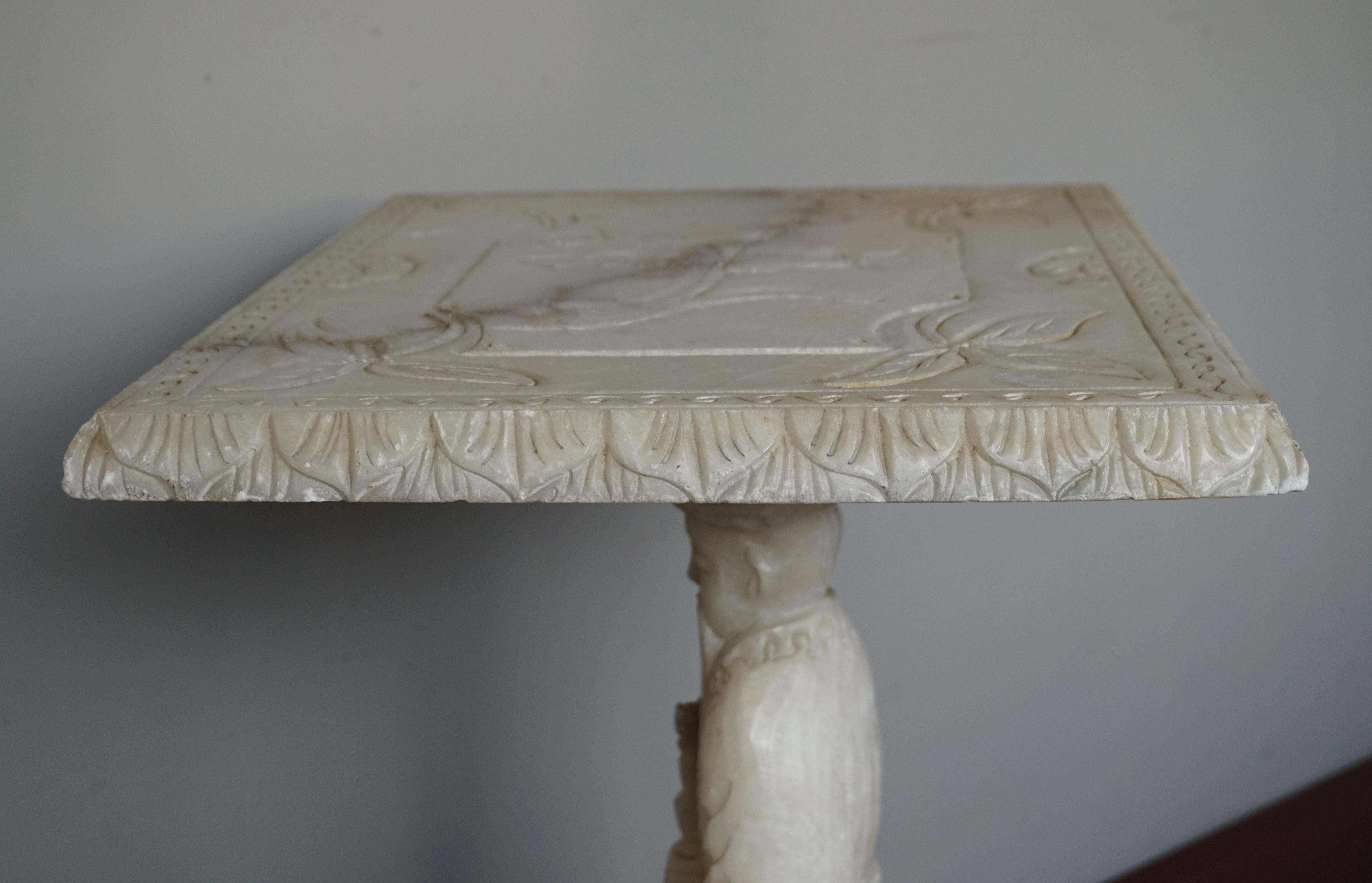 Hand Carved Alabaster Table on a Confucius / Asian Philosopher Sculpture Base For Sale 1