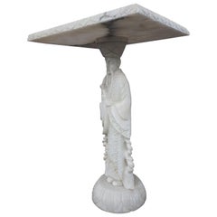 Hand Carved Alabaster Table on a Confucius / Asian Philosopher Sculpture Base