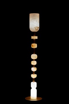 Hand-Carved Alabaster Totem Floor Lamp, Ambient Lighting