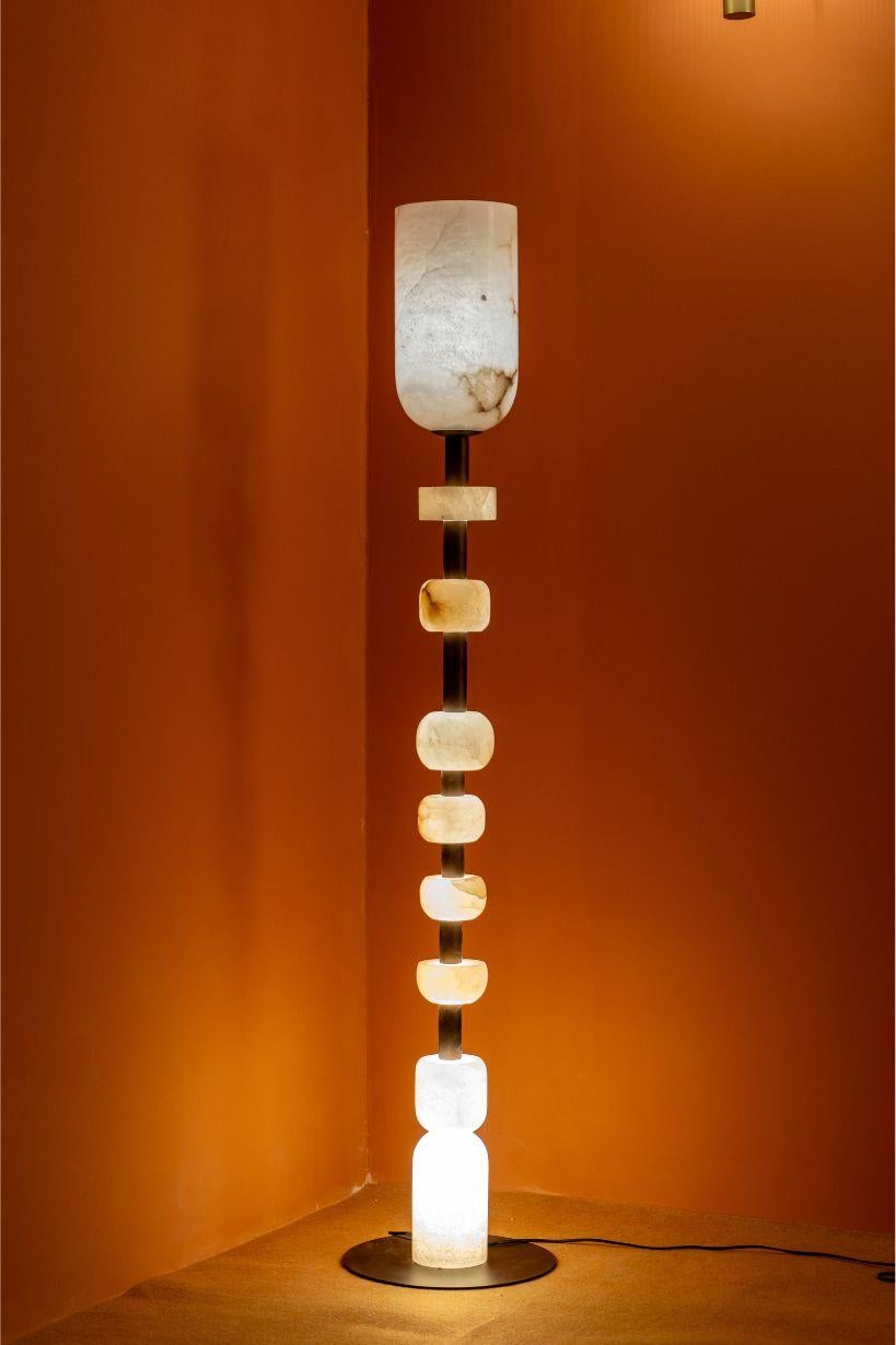 Indian Hand-Carved Alabaster Totem Floor Lamp, Ambient Lighting For Sale