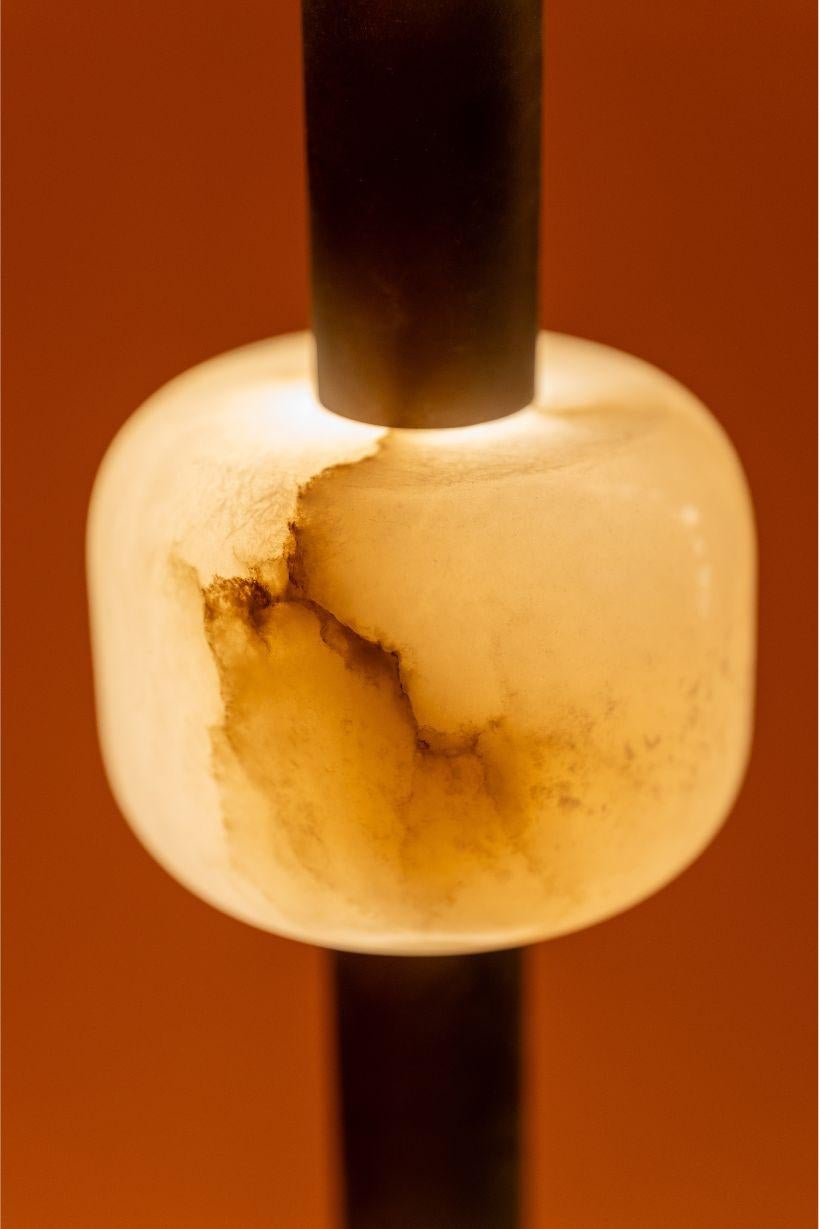 Hand-Carved Alabaster Totem Floor Lamp, Ambient Lighting For Sale 3