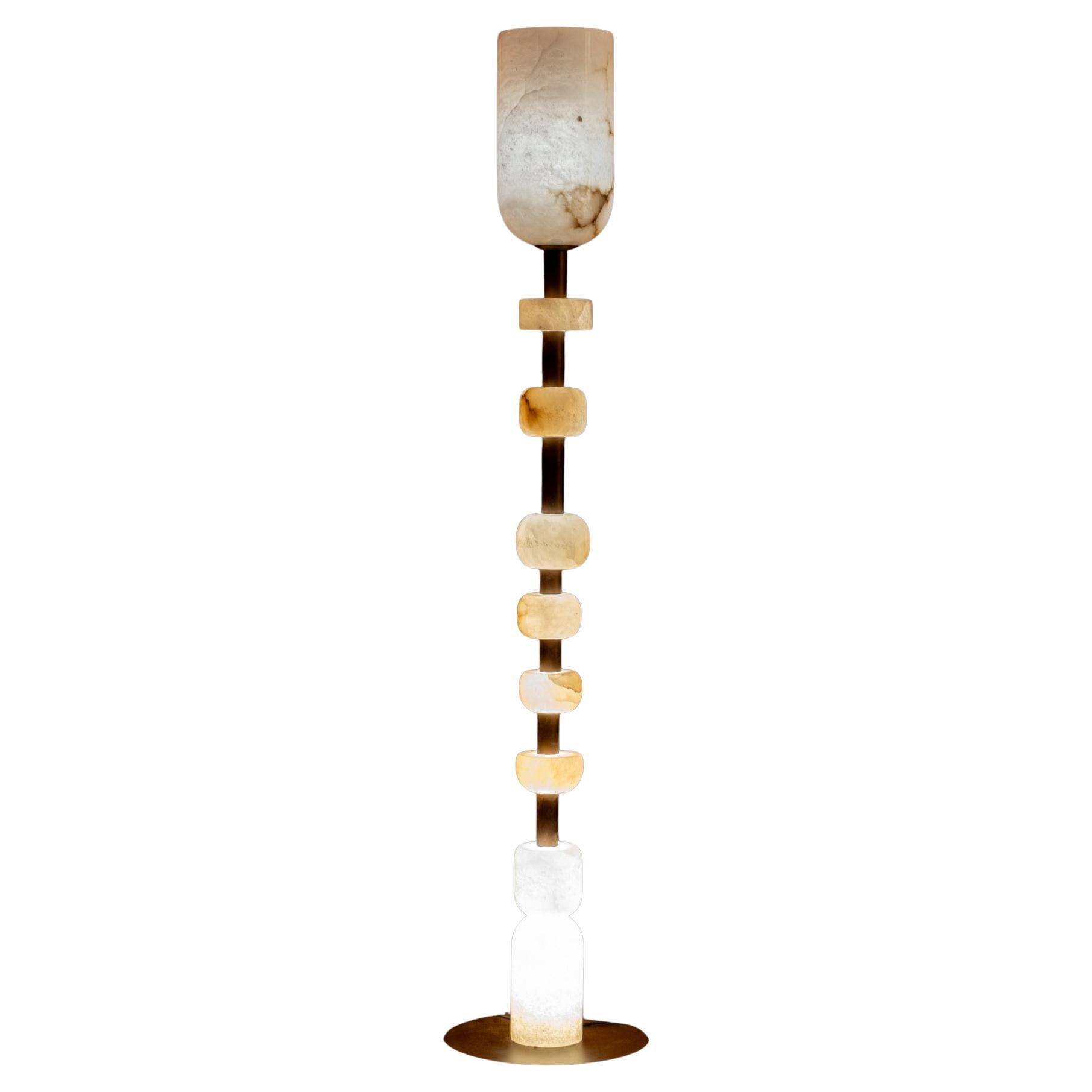 Hand-Carved Alabaster Totem Floor Lamp, Ambient Lighting For Sale