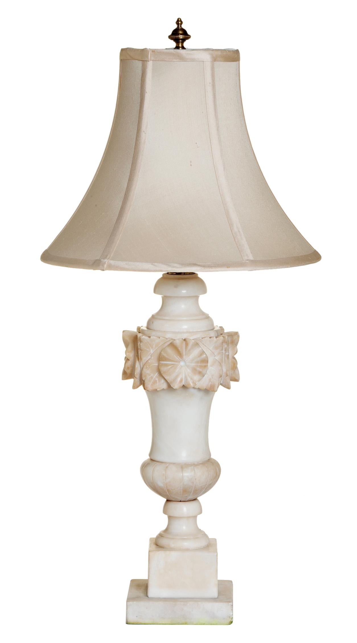Hand Carved Italian Alabaster Urn Lamp  In Good Condition For Sale In Malibu, CA