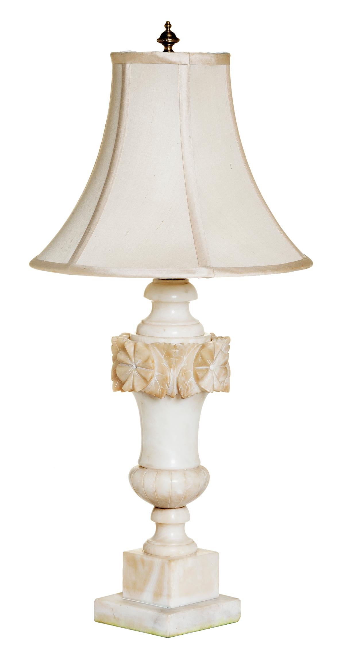 20th Century Hand Carved Italian Alabaster Urn Lamp  For Sale