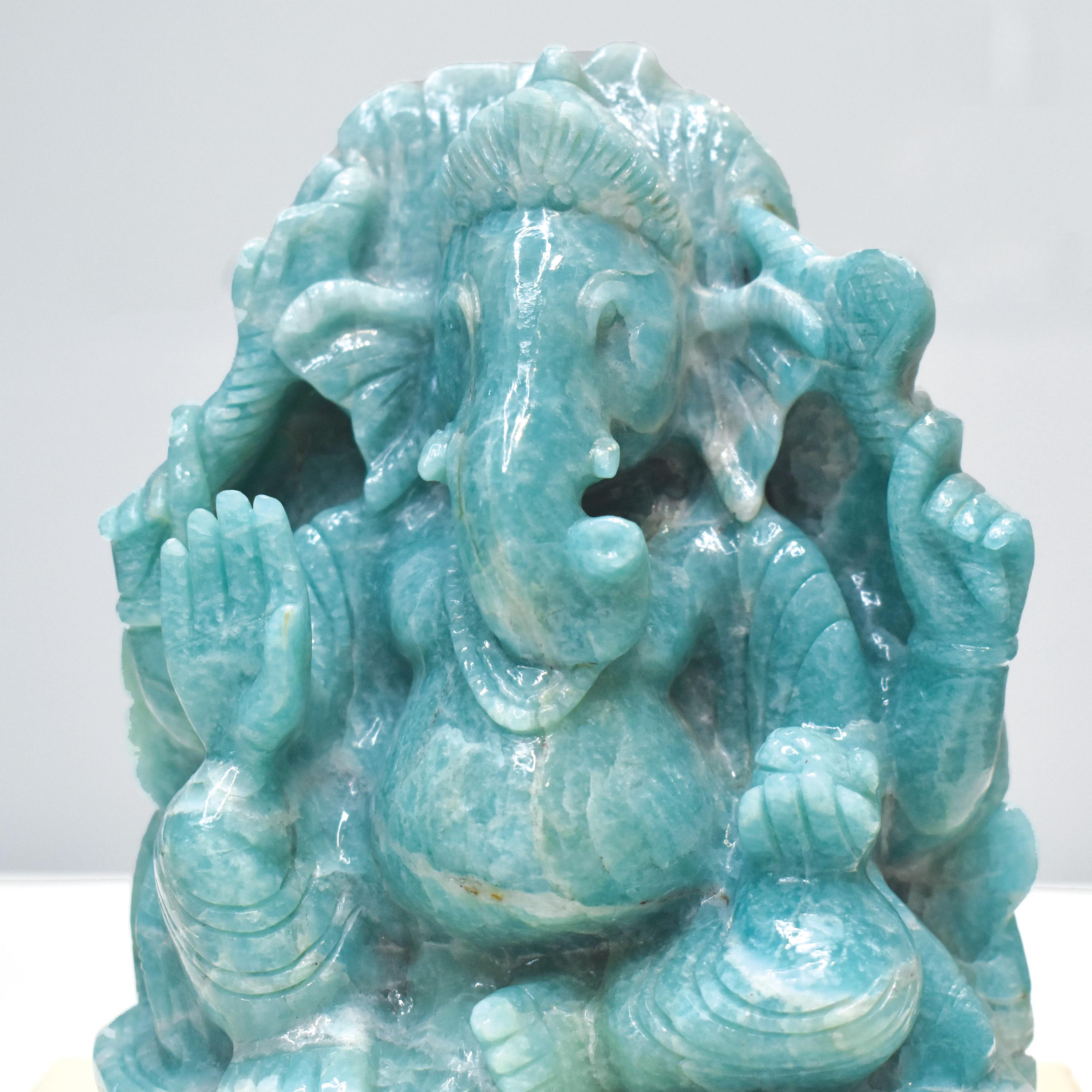 Hand-Carved Amazonite Ganesha Idol Statue Spiritual Hindu Sculpture For Sale 5