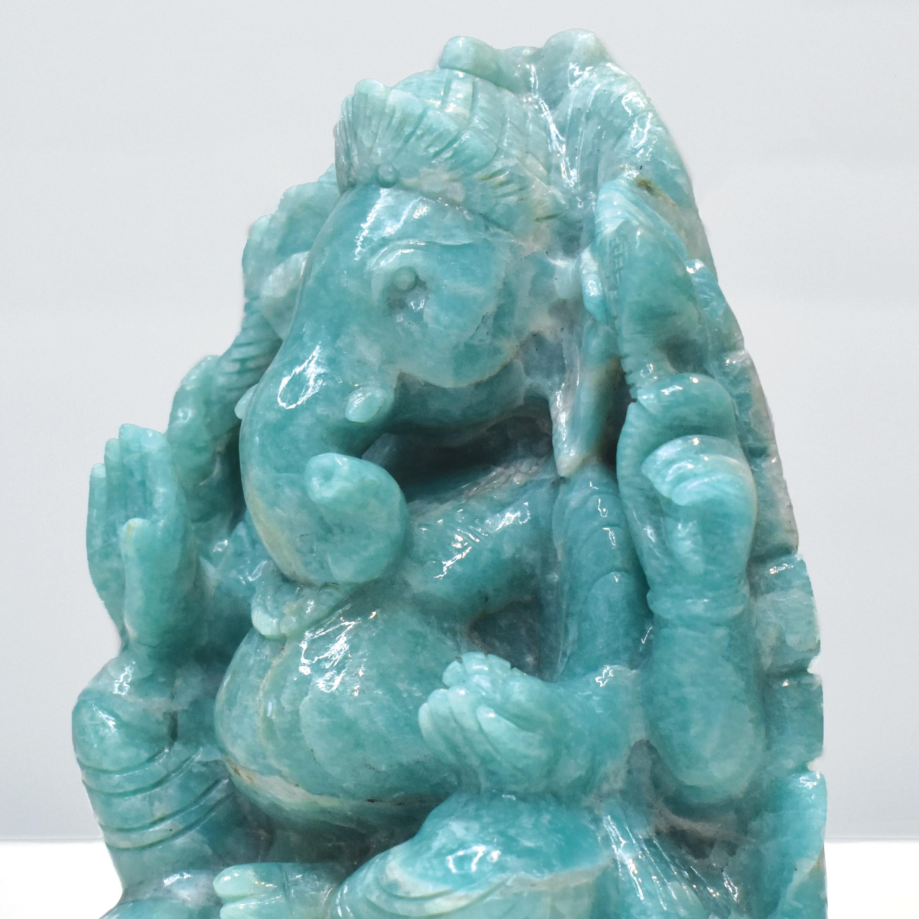 Hand-Carved Amazonite Ganesha Idol Statue Spiritual Hindu Sculpture For Sale 6