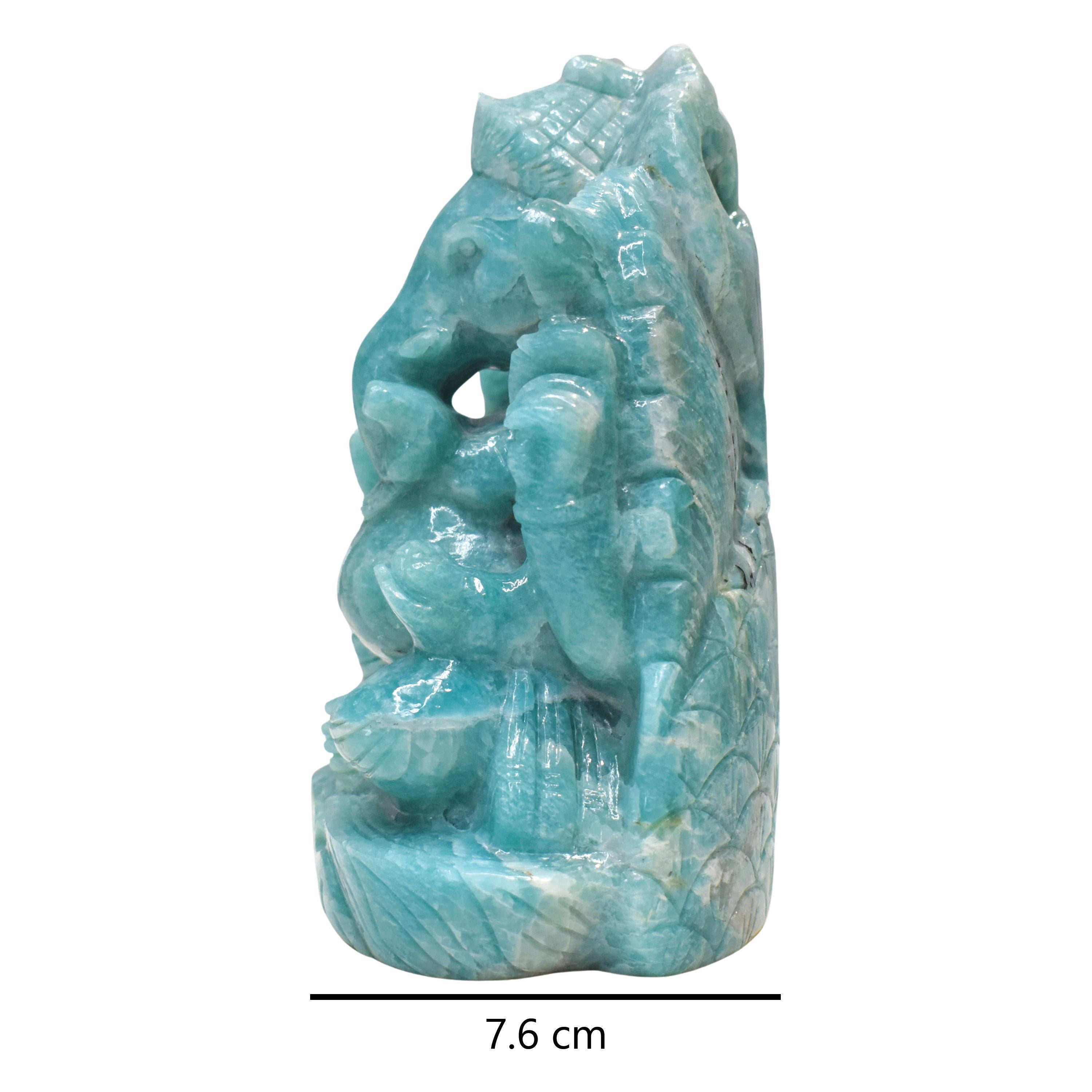 Artisan Hand-Carved Amazonite Ganesha Idol Statue Spiritual Hindu Sculpture For Sale