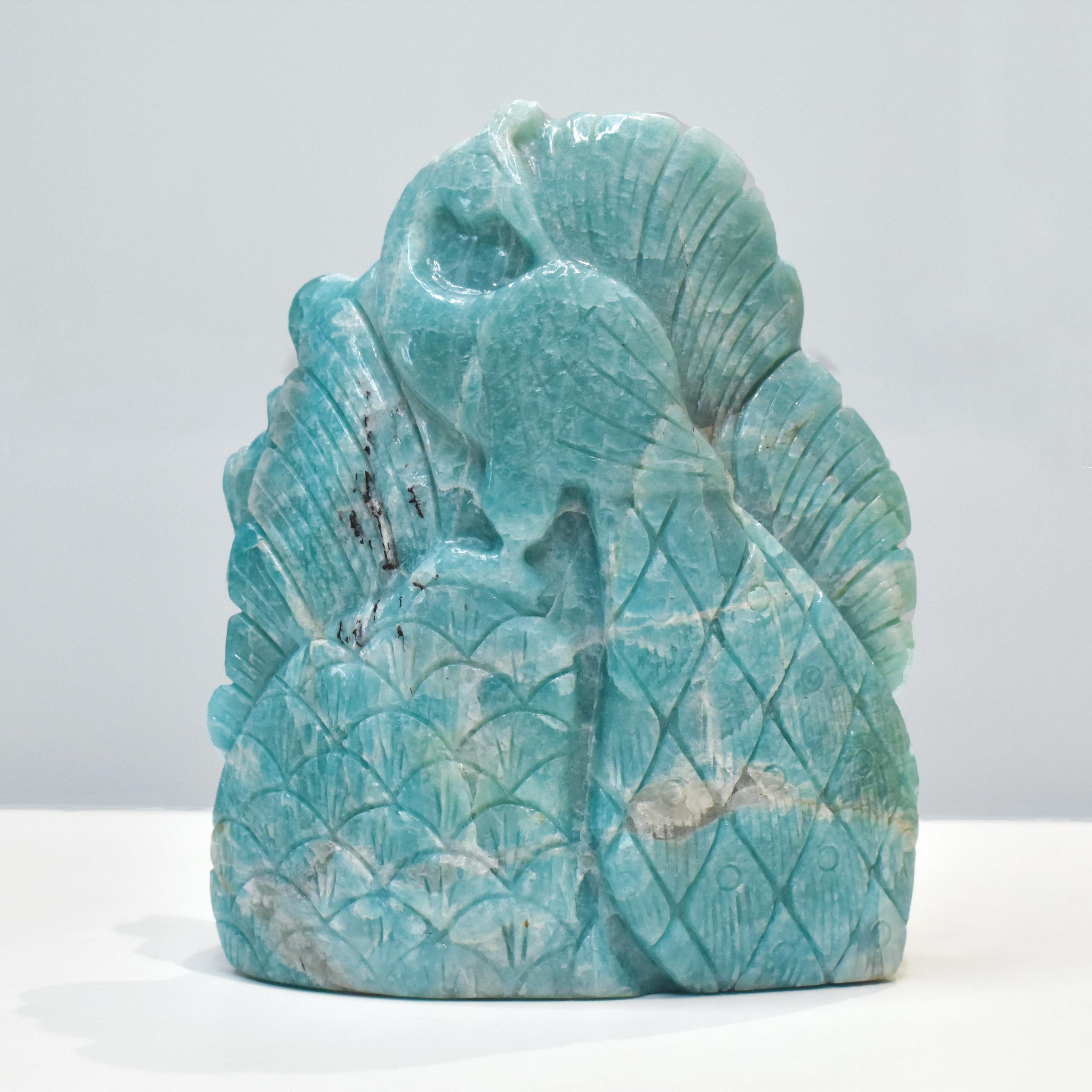 Women's or Men's Hand-Carved Amazonite Ganesha Idol Statue Spiritual Hindu Sculpture For Sale