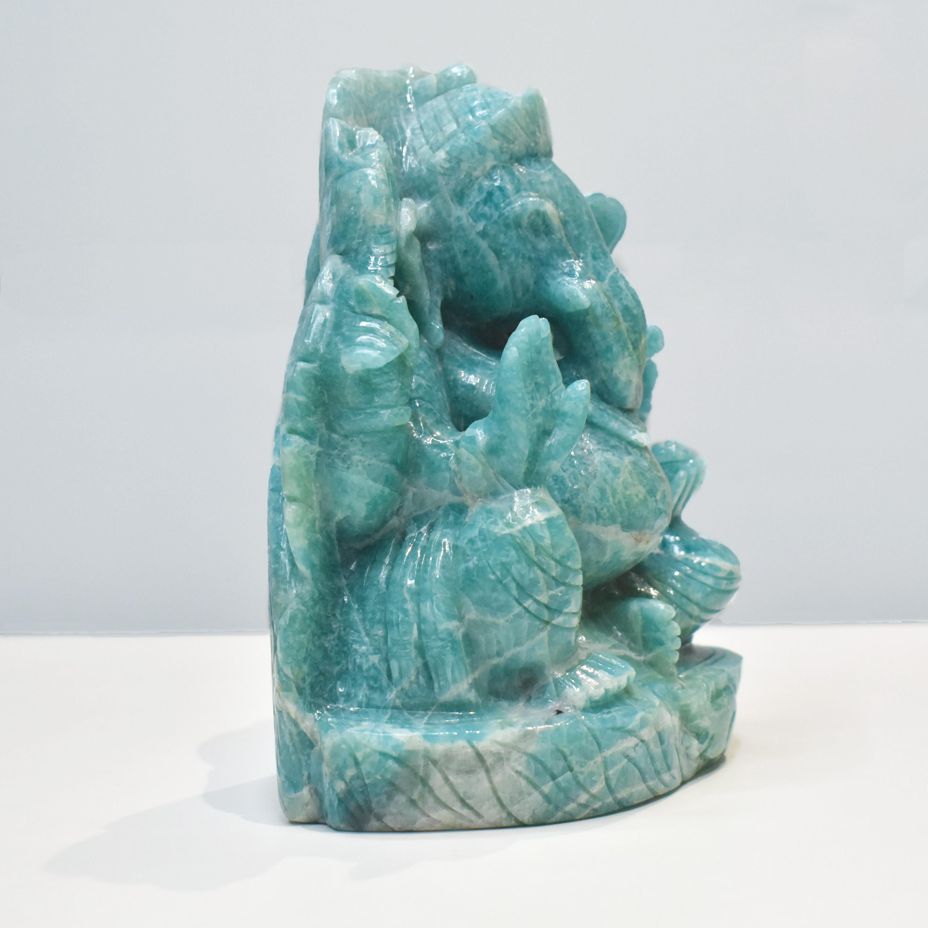 Hand-Carved Amazonite Ganesha Idol Statue Spiritual Hindu Sculpture For Sale 1