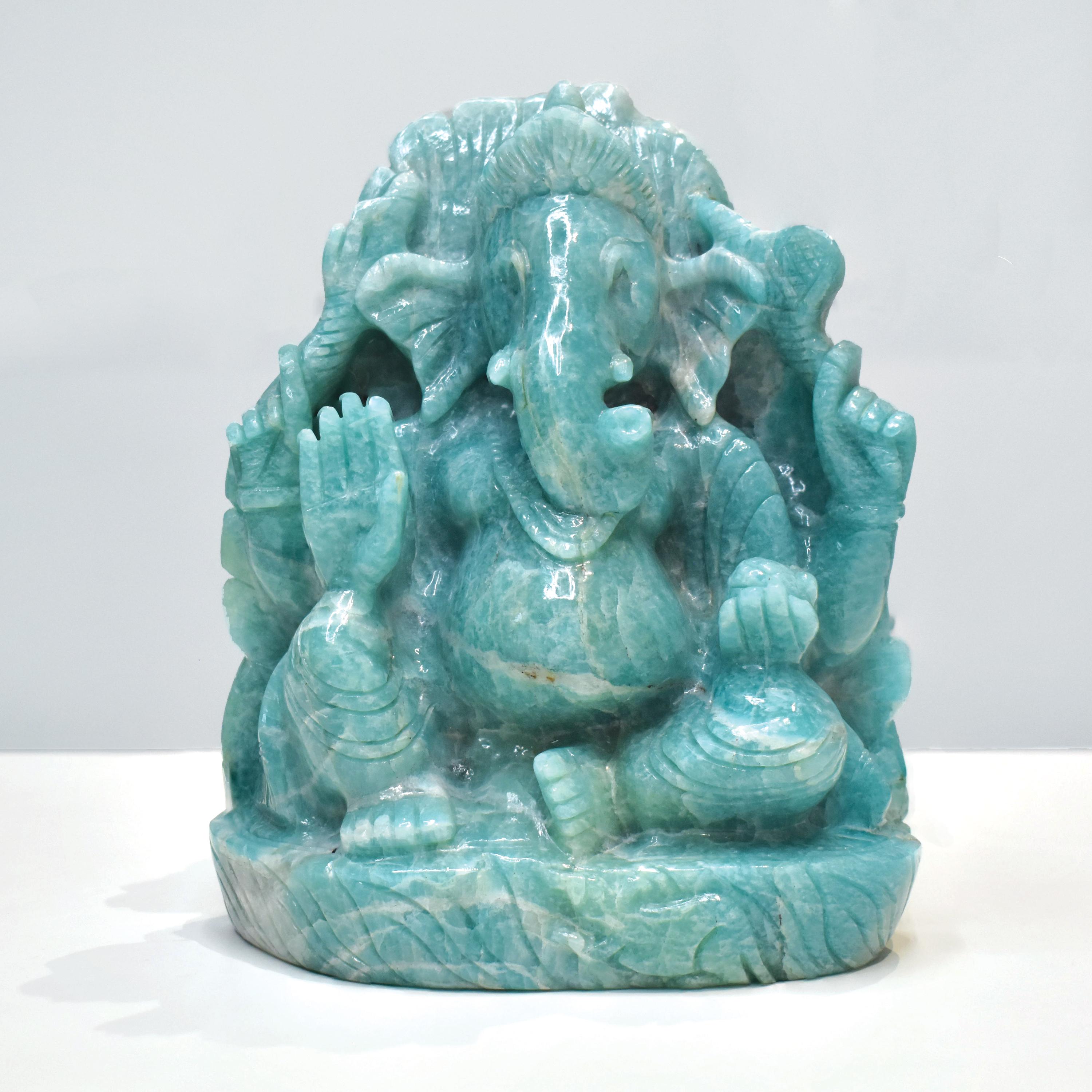 Hand-Carved Amazonite Ganesha Idol Statue Spiritual Hindu Sculpture For Sale 3