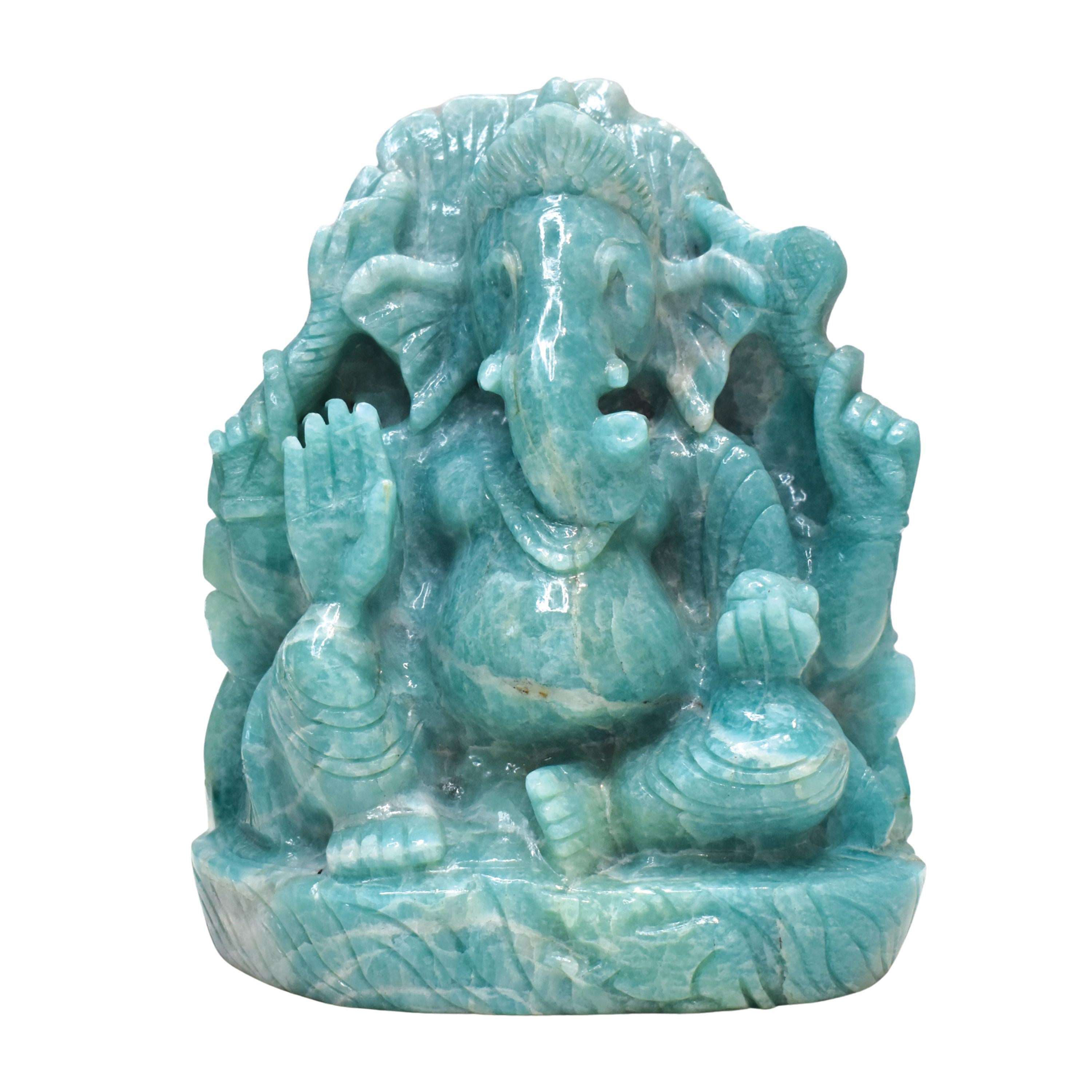 Hand-Carved Amazonite Ganesha Idol Statue Spiritual Hindu Sculpture For Sale