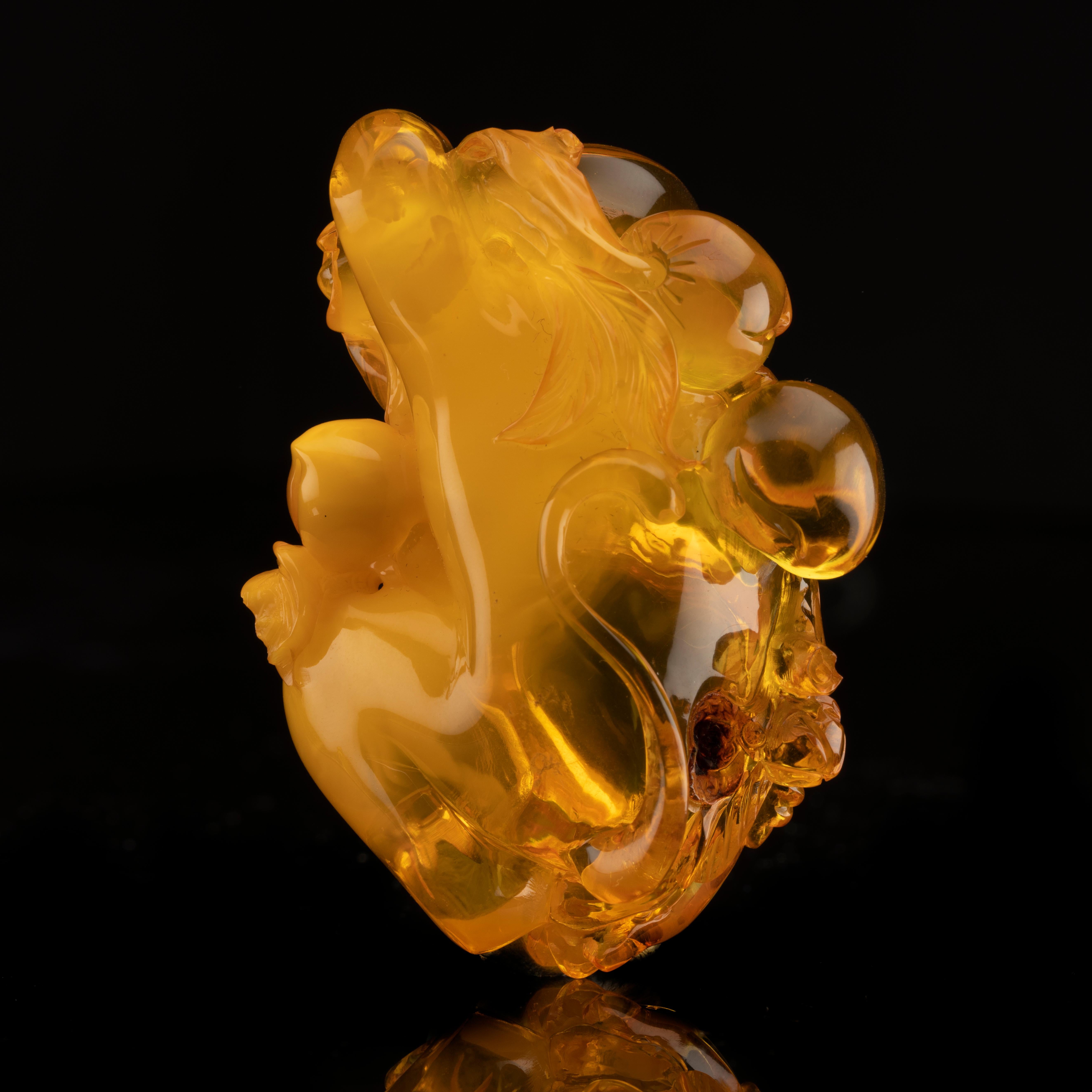 Contemporary Hand-Carved Amber Monkey For Sale