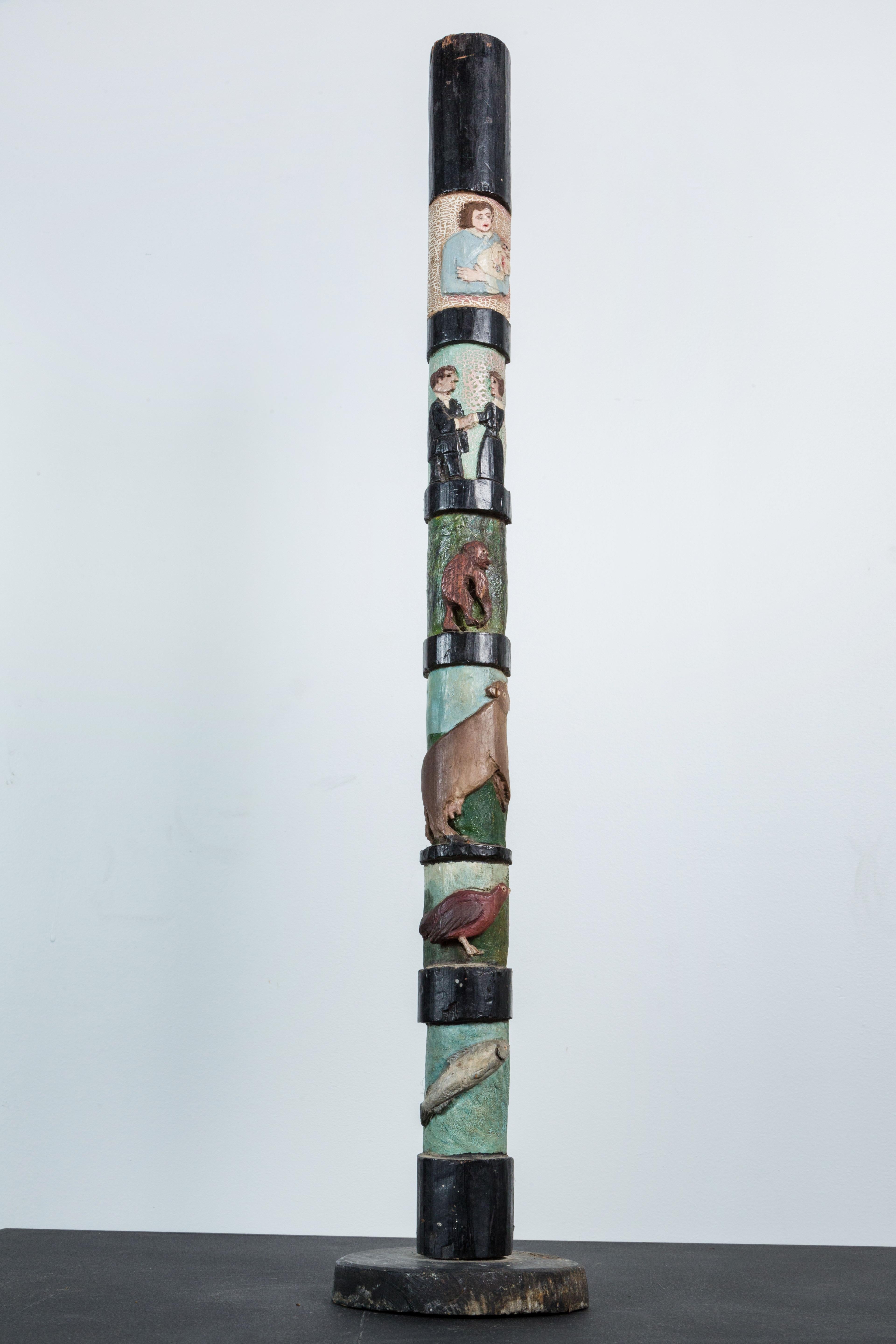 Hand-Carved American Folk Art Totem Pole Evolution Fish to Infant In Good Condition In Santa Monica, CA