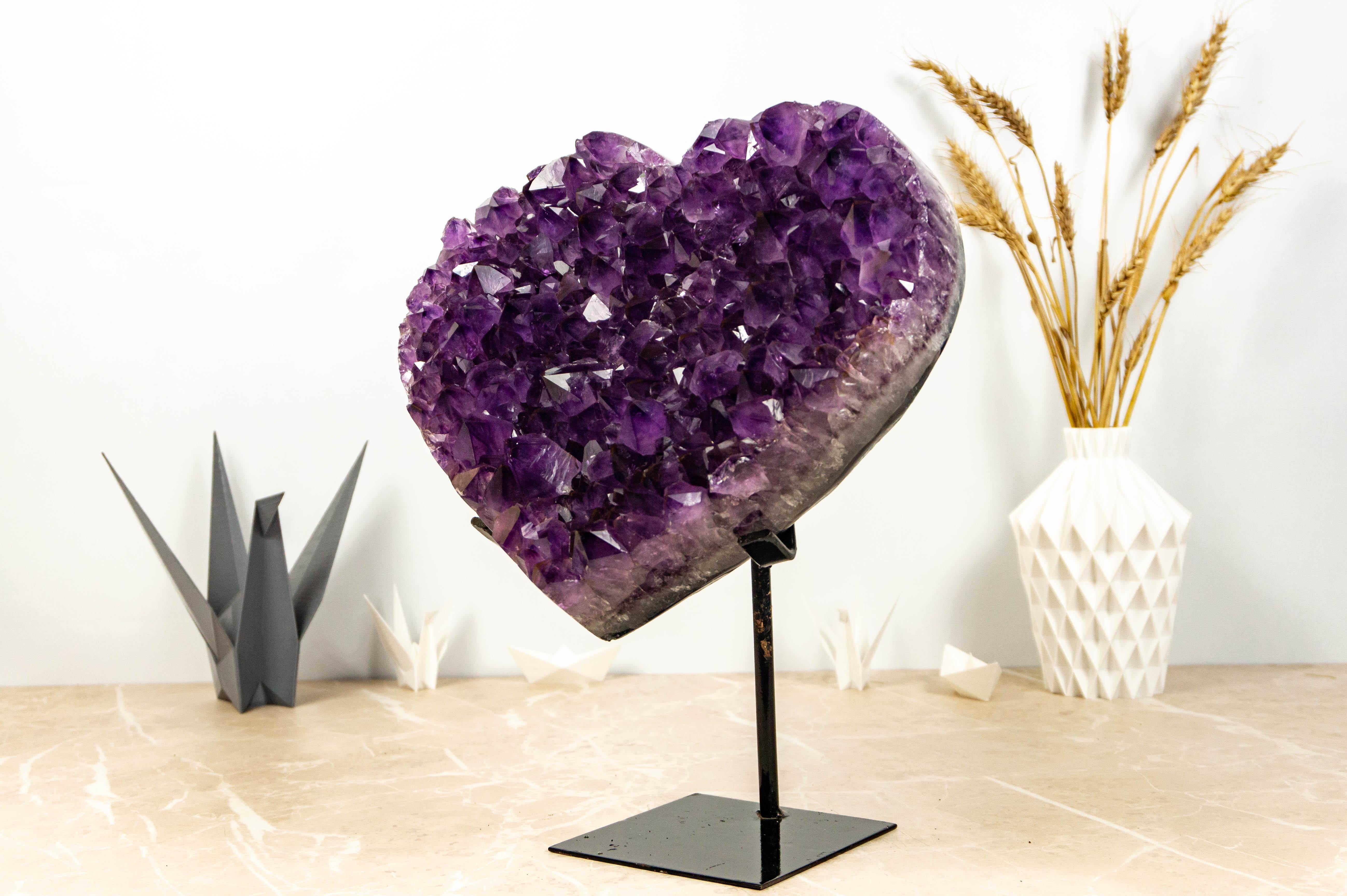 Hand-carved Amethyst Heart featuring Large AAA Deep Purple Amethyst Druzy For Sale 4