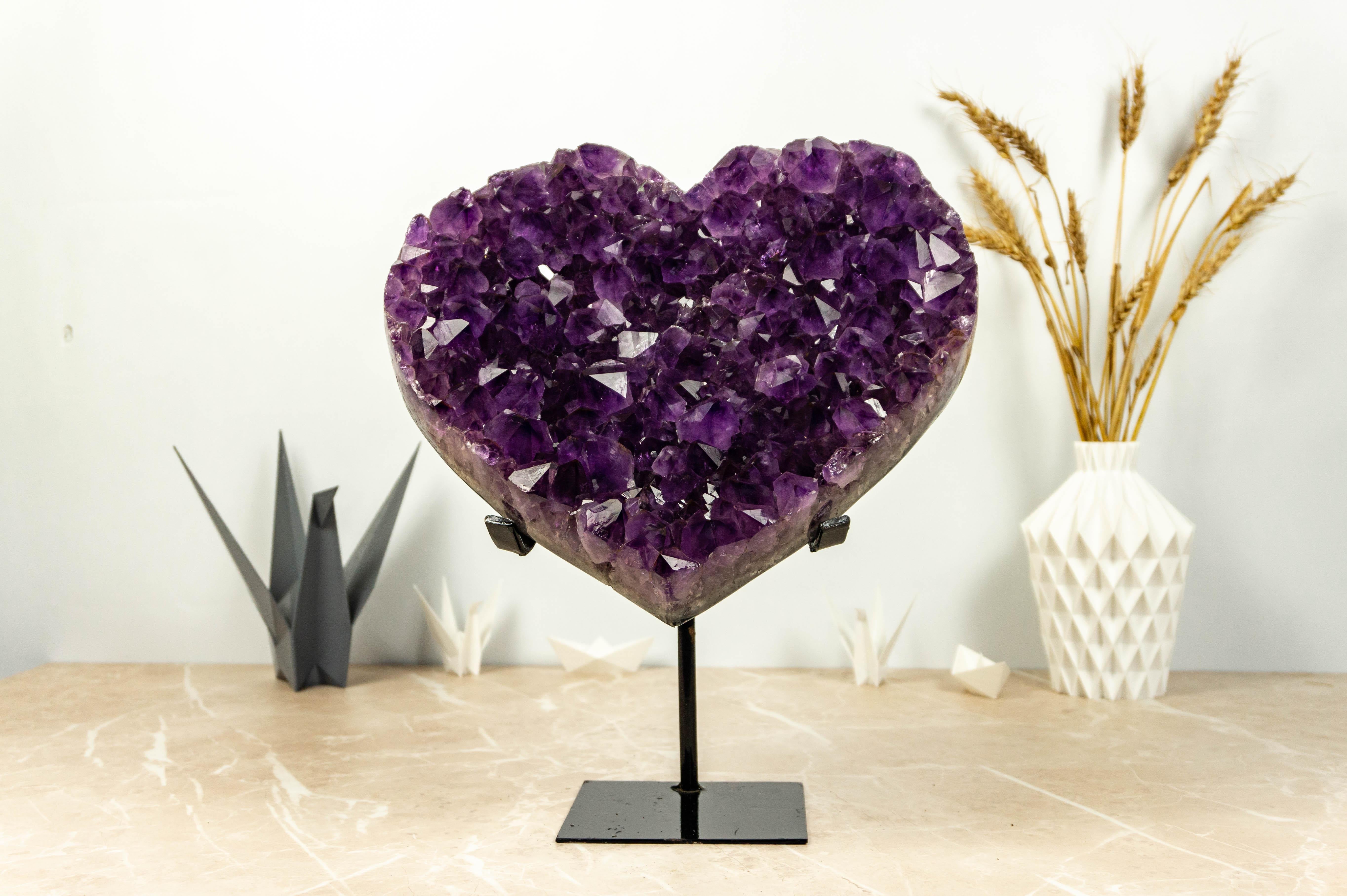 Hand-carved Amethyst Heart featuring Large AAA Deep Purple Amethyst Druzy For Sale 5
