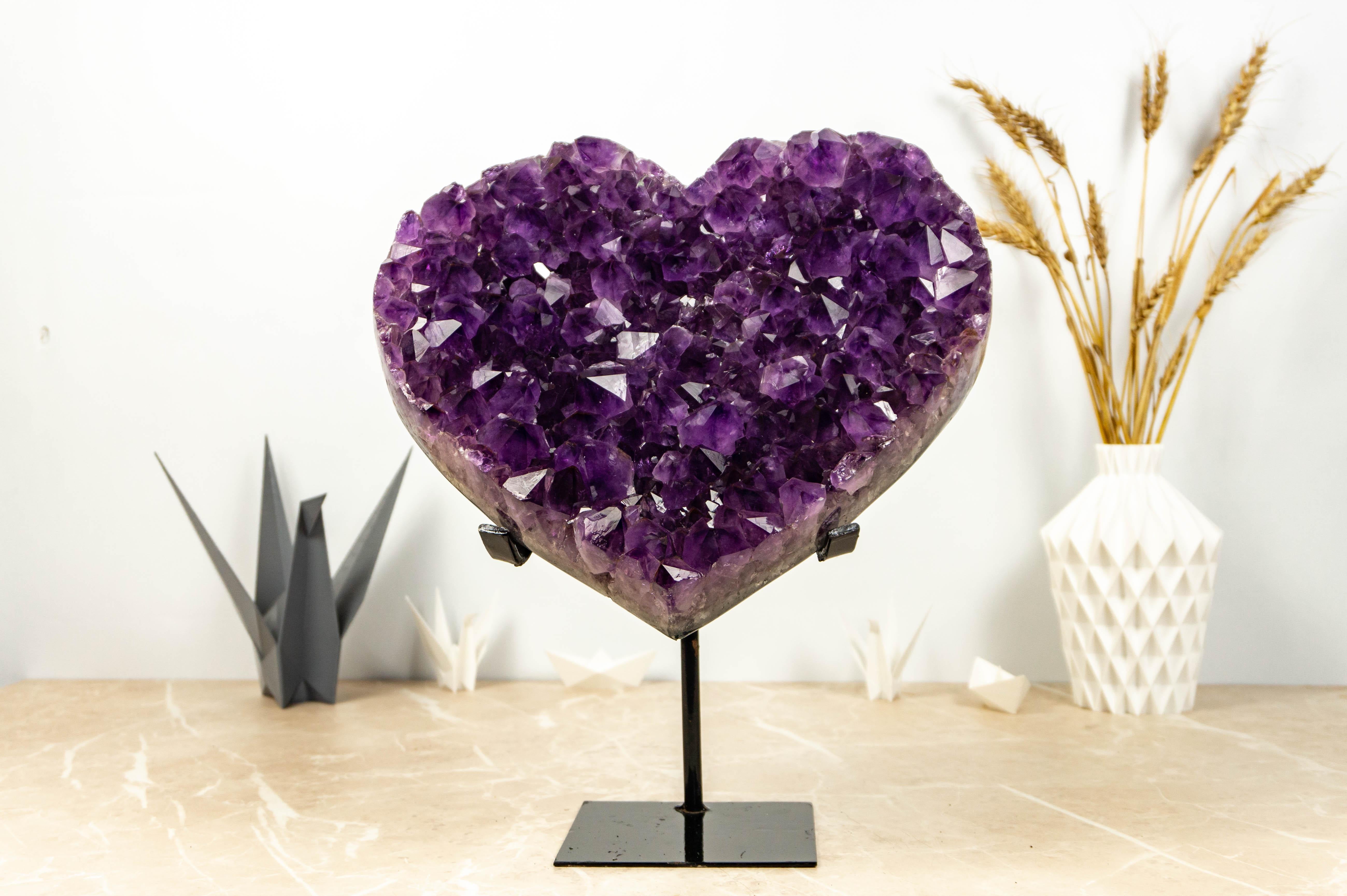 Hand-carved Amethyst Heart featuring Large AAA Deep Purple Amethyst Druzy For Sale 6