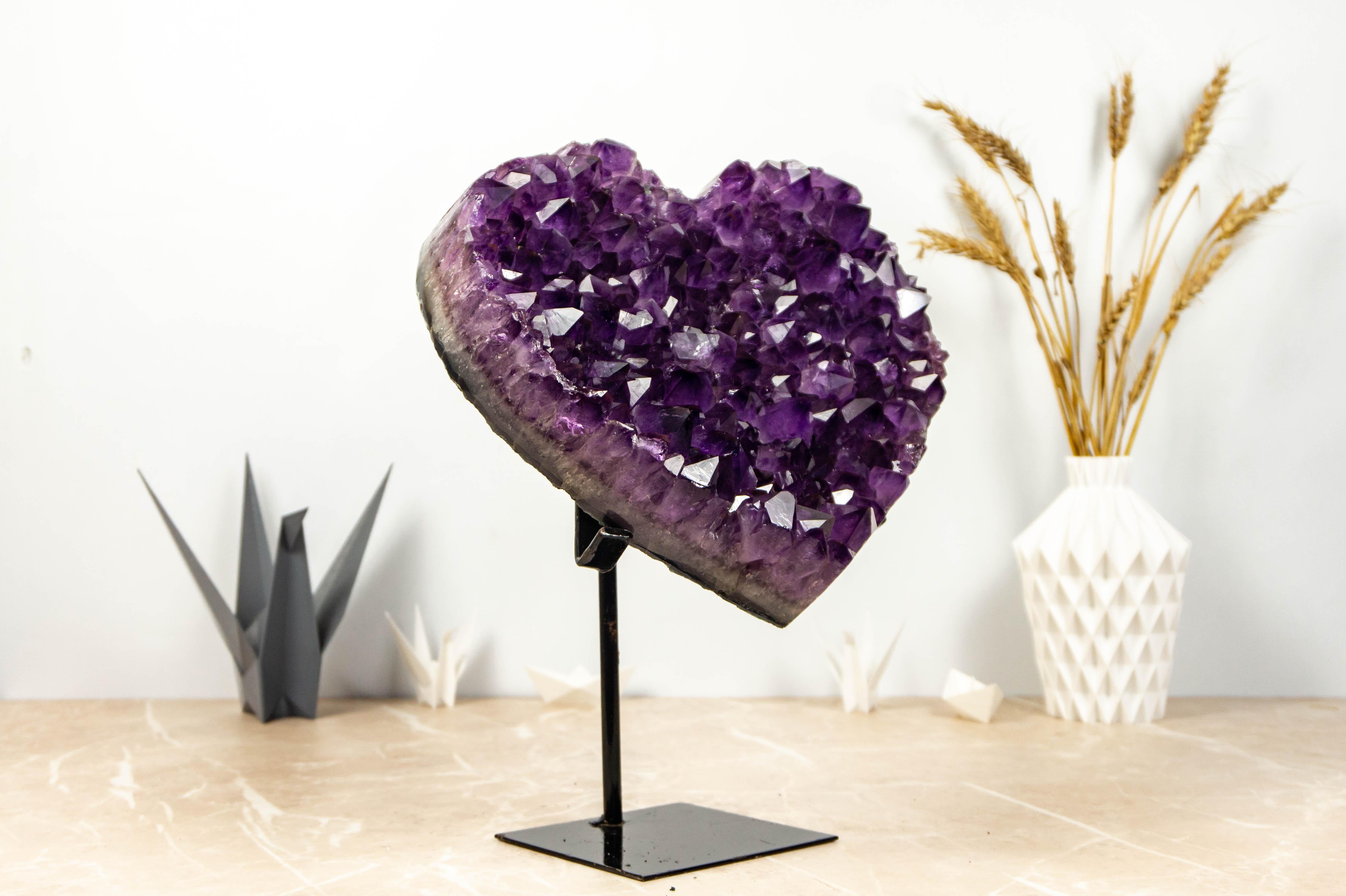 Hand-carved Amethyst Heart featuring Large AAA Deep Purple Amethyst Druzy For Sale 1