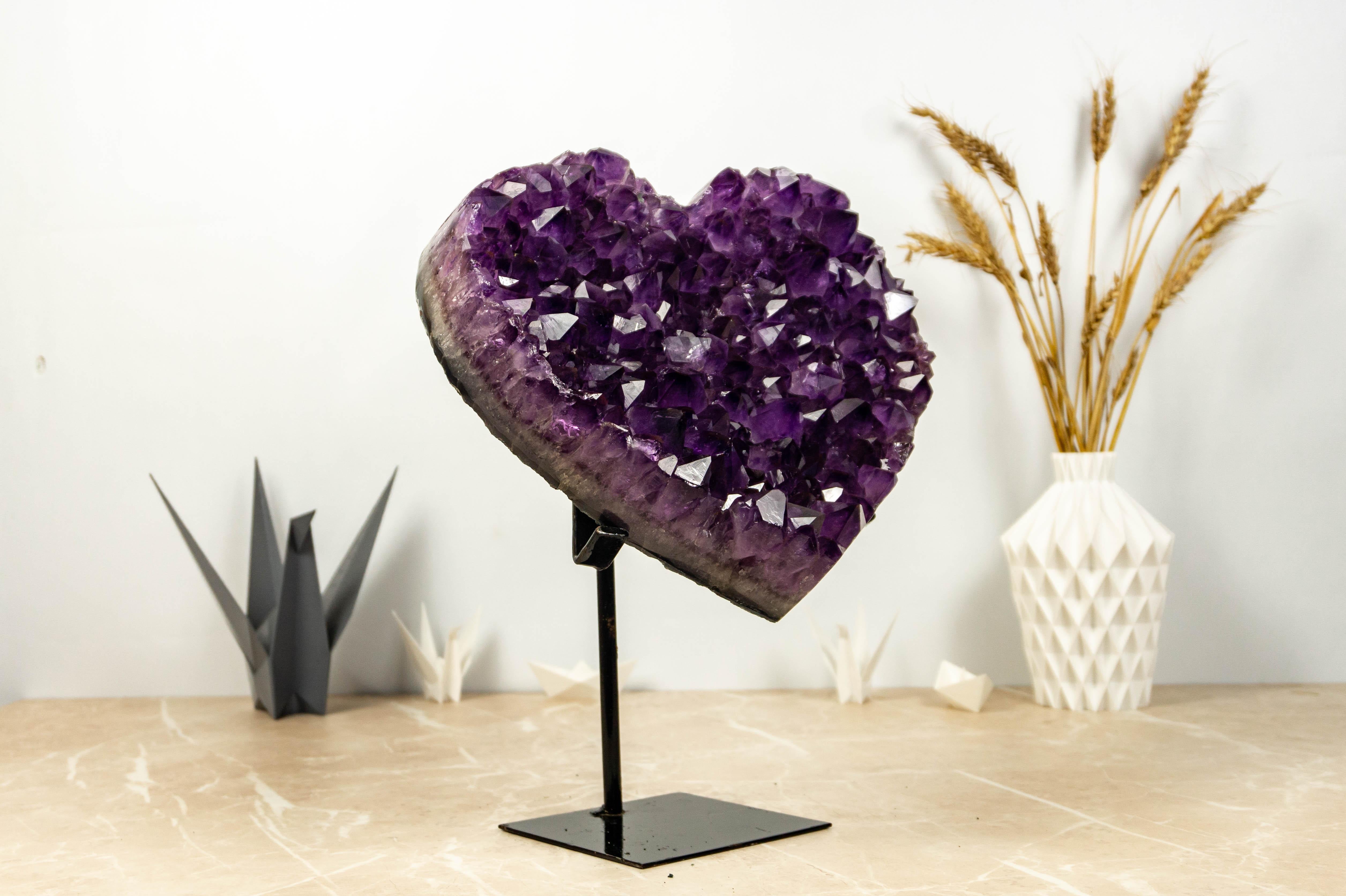 Hand-carved Amethyst Heart featuring Large AAA Deep Purple Amethyst Druzy For Sale 2