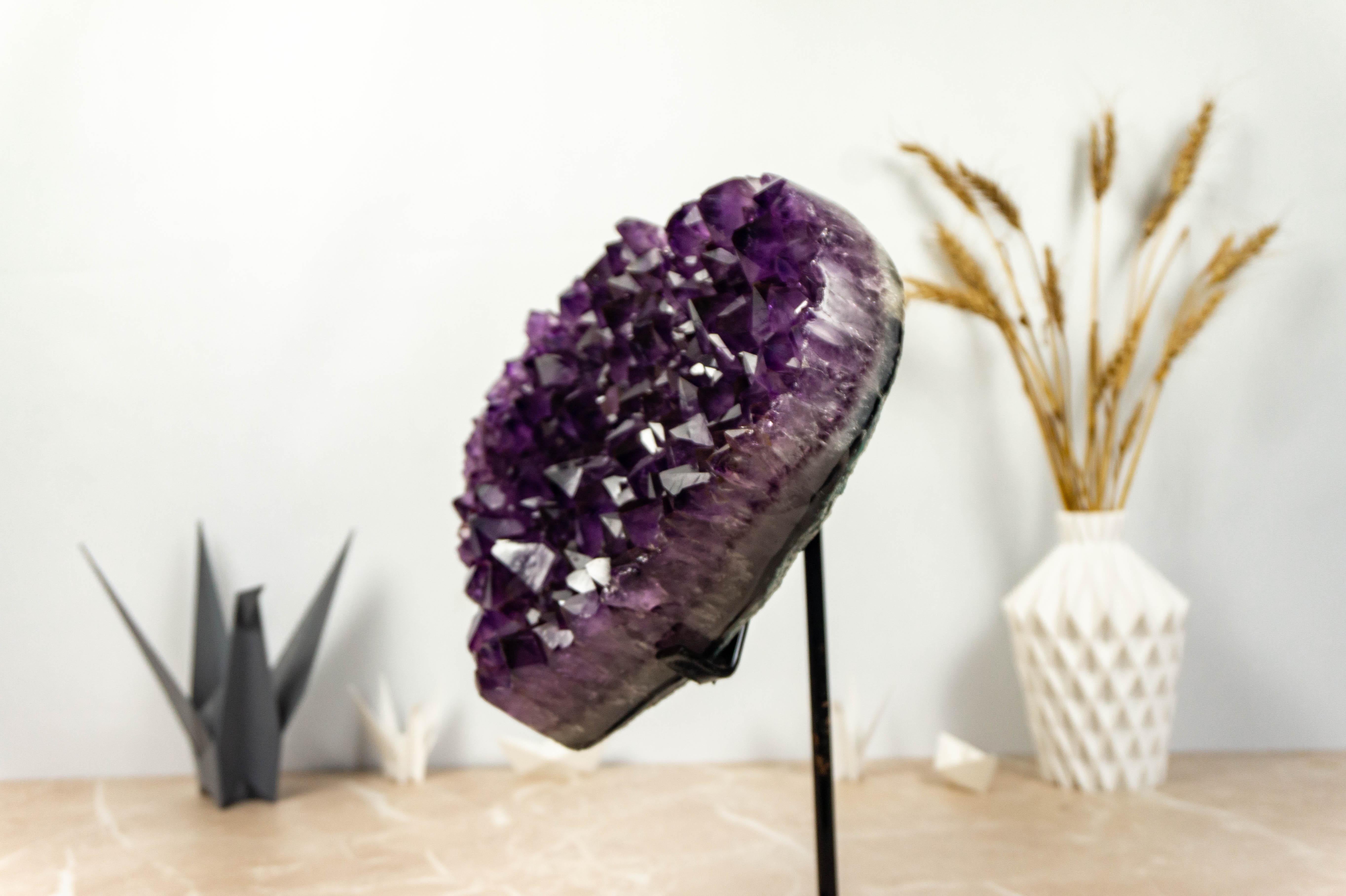 Hand-carved Amethyst Heart featuring Large AAA Deep Purple Amethyst Druzy For Sale 3