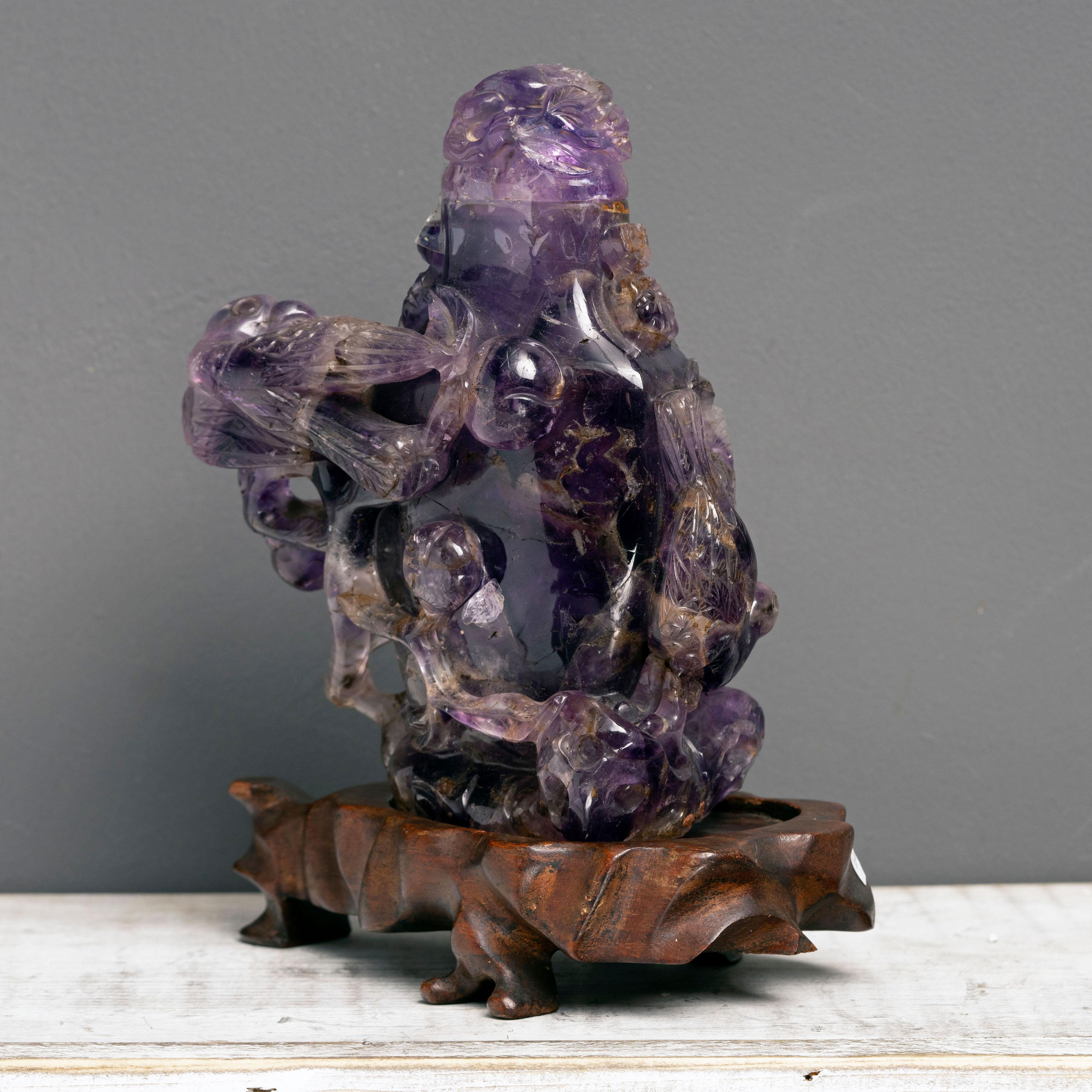 Chinese Hand-Carved Amethyst Sculptural Bottle For Sale