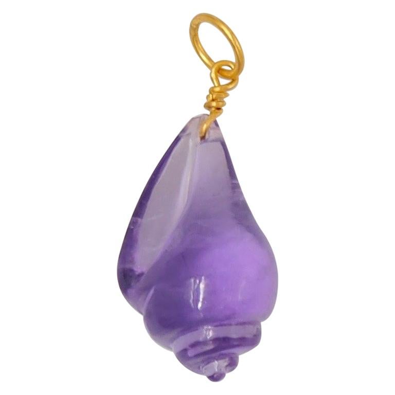 Hand Carved Amethyst Shell 22 Karat Gold Gemstone Pendant For Sale at ...