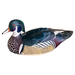 Hand Carved and Decorated Wood Duck Drake by Jean Charles Berruet, Nantucket