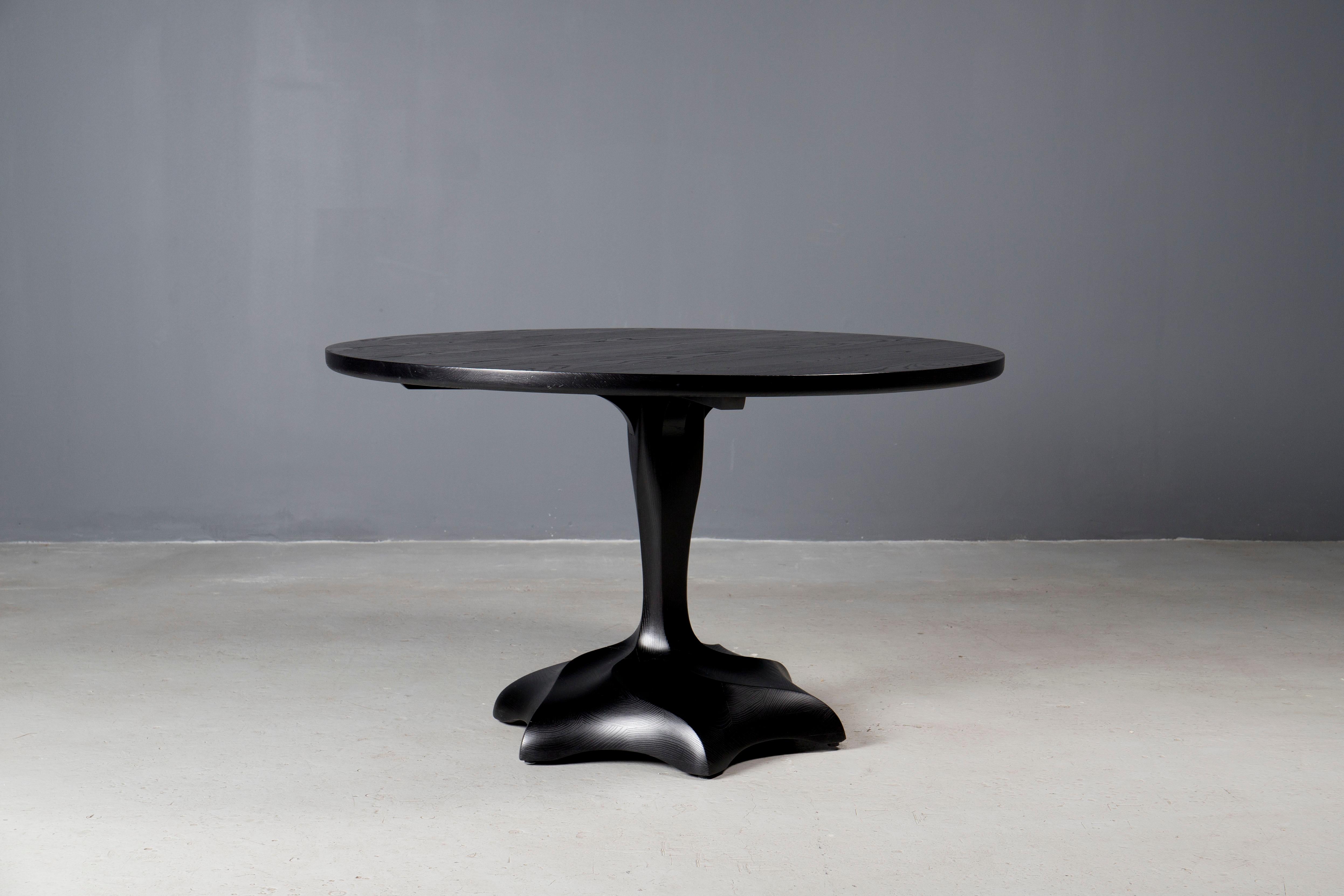 American Hand Carved and Ebonized Center / Dining Table, Caleb Woodard, 2018 For Sale