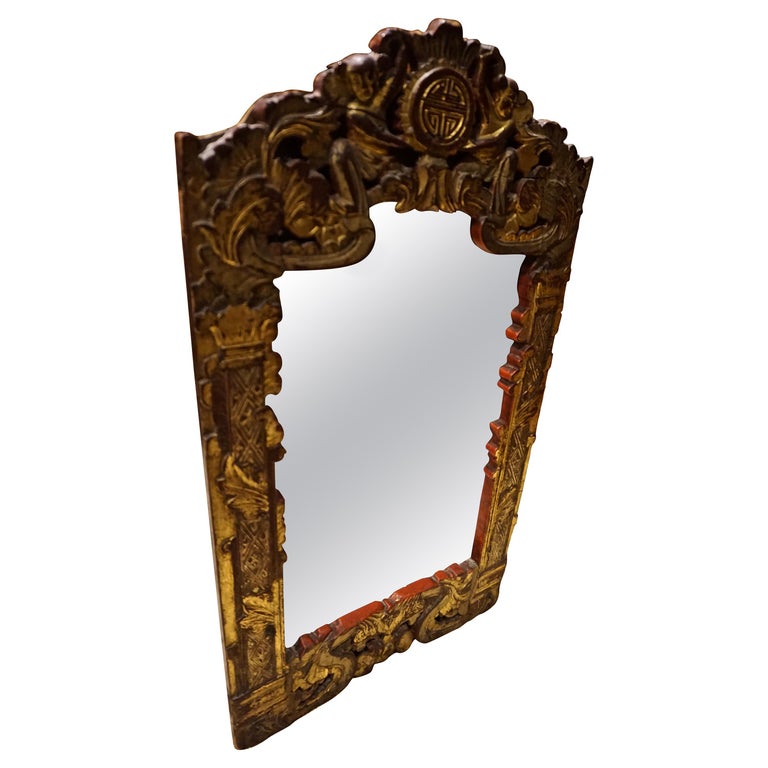 Hand Carved and Gilded Chinese Mirror For Sale at 1stDibs