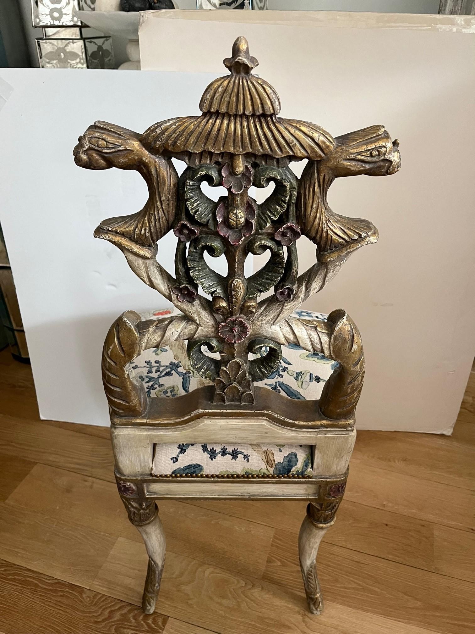 American Hand Carved and Hand Painted Pergolessi Chair For Sale