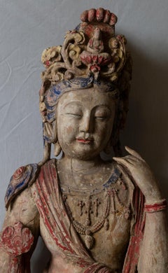 Hand Carved and Hand Painted Standing Figure of K'wan Yin