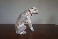 Hand-Carved and Hand-Painted Vintage Condition Sitting Dog Sculpture