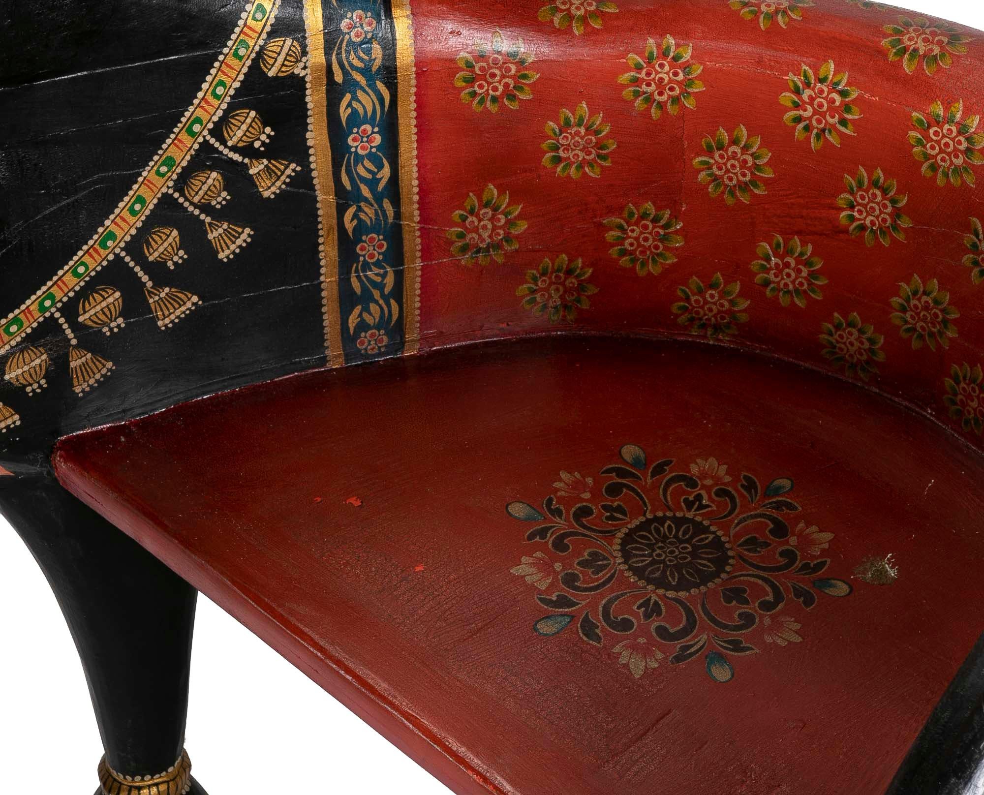 Hand-Carved and Hand-Painted Wooden Elephant Armchair For Sale 9