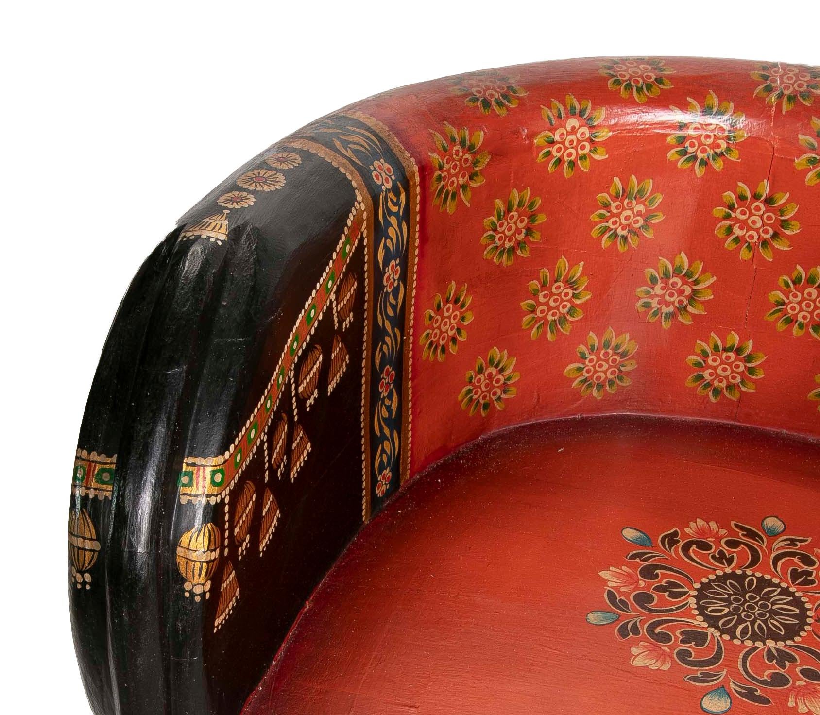 Hand-Carved and Hand-Painted Wooden Elephant Armchair For Sale 11