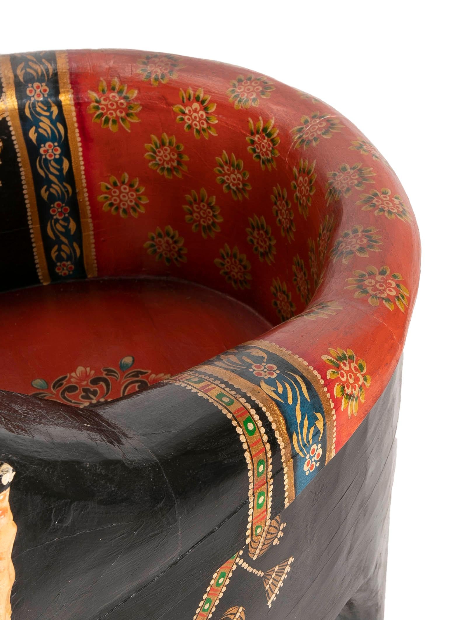 Hand-Carved and Hand-Painted Wooden Elephant Armchair For Sale 15