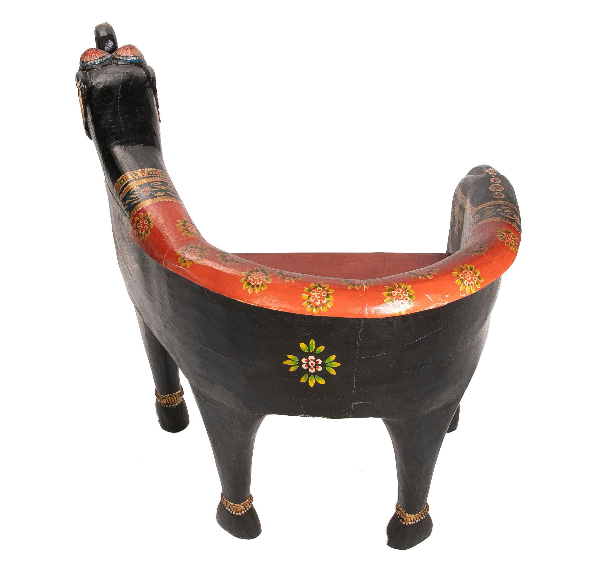 Contemporary Hand-Carved and Hand-Painted Wooden Elephant Armchair For Sale