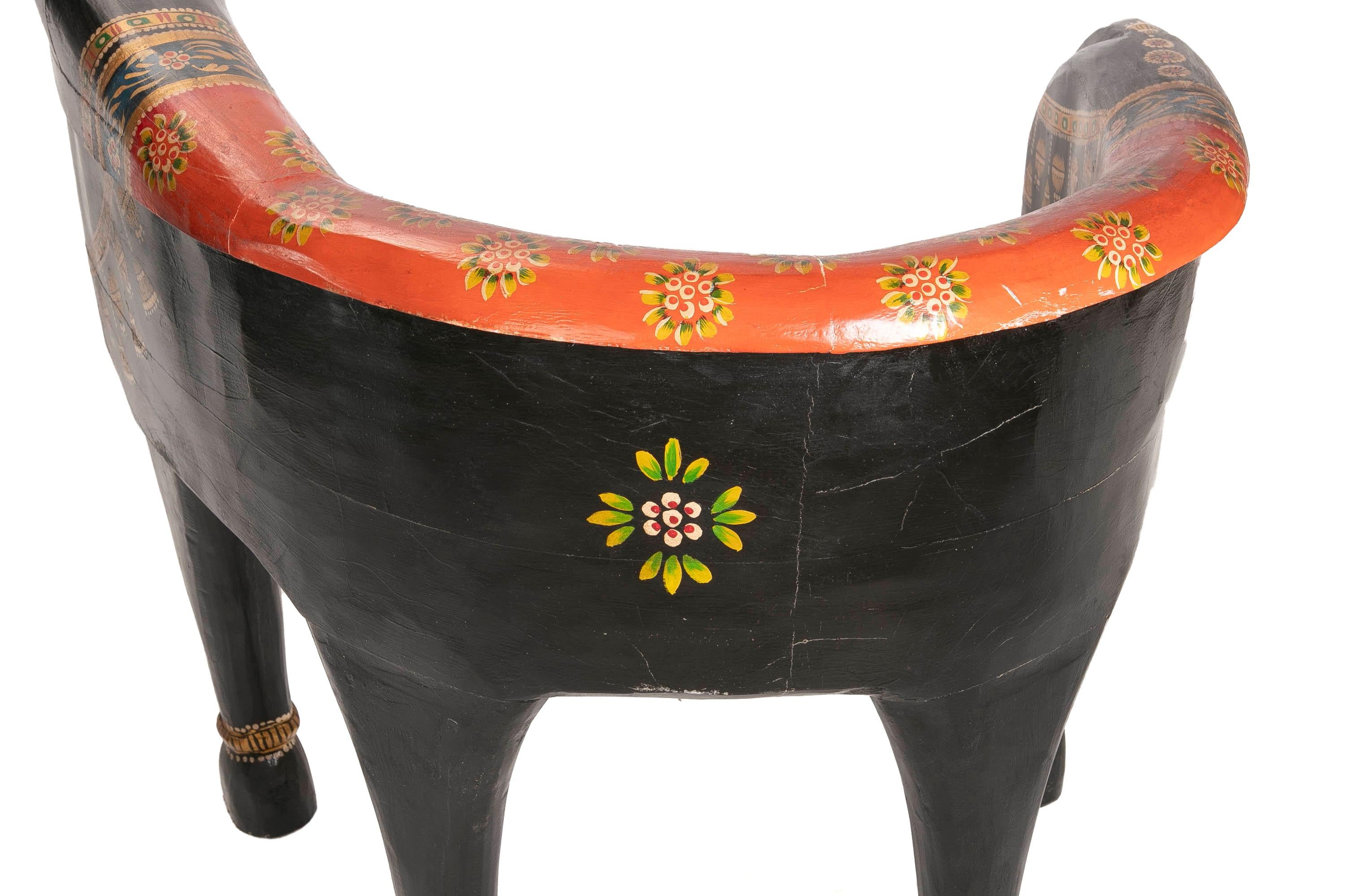 Hand-Carved and Hand-Painted Wooden Elephant Armchair For Sale 4