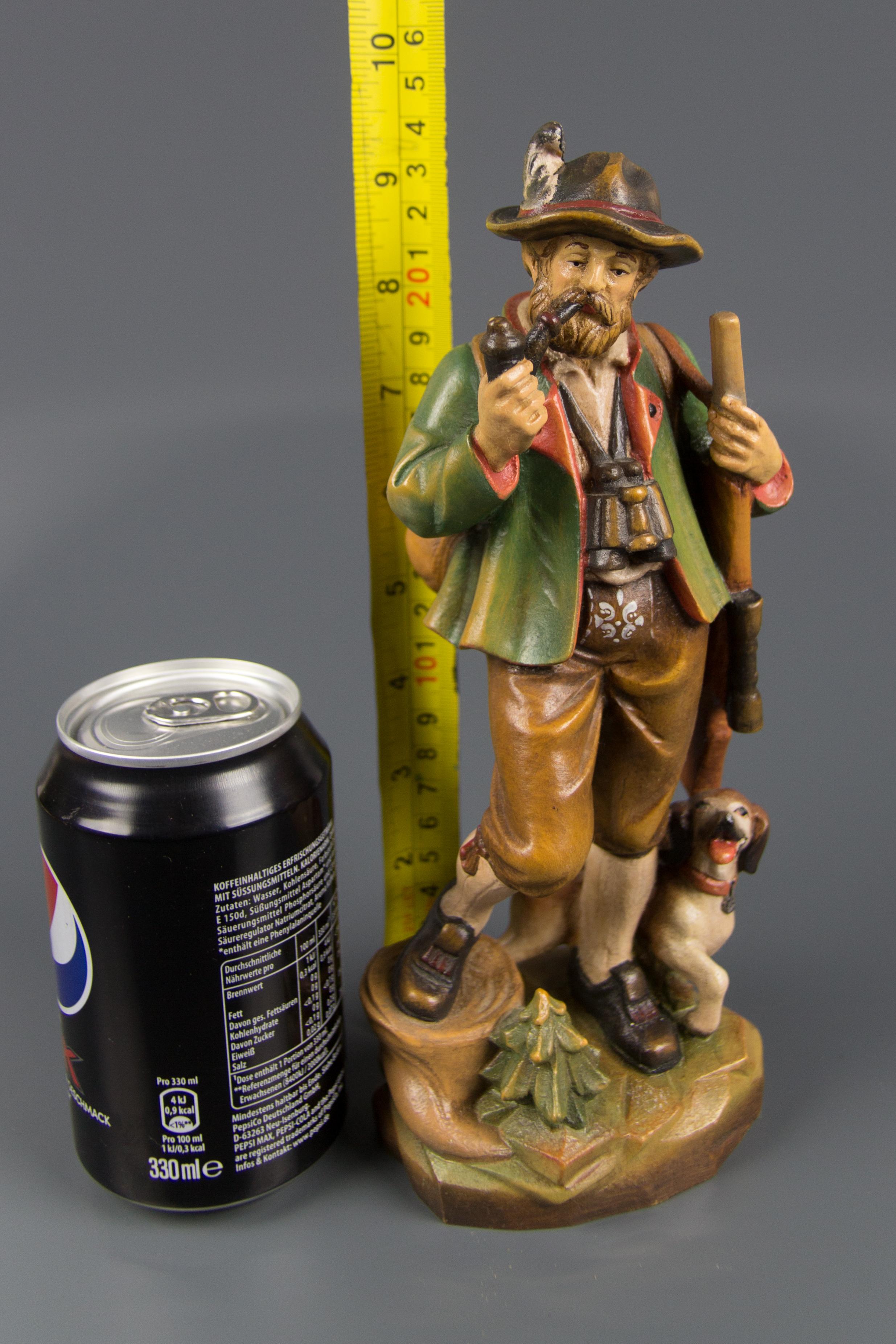 Hand Carved and Hand Painted Wooden Sculpture of a Hunter with Dog For Sale 5