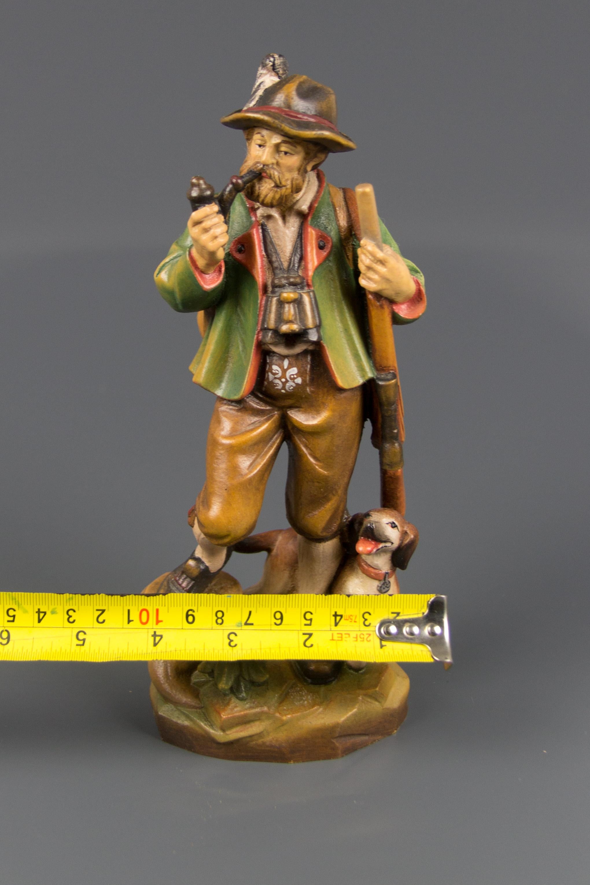 Hand Carved and Hand Painted Wooden Sculpture of a Hunter with Dog For Sale 6