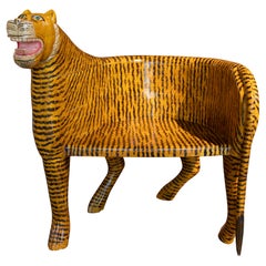 Hand-Carved and Hand-Painted Wooden Tiger Armchairs
