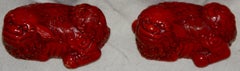 Hand-Carved and Lacquered Pair of Cinnabar Asian Foo Dogs