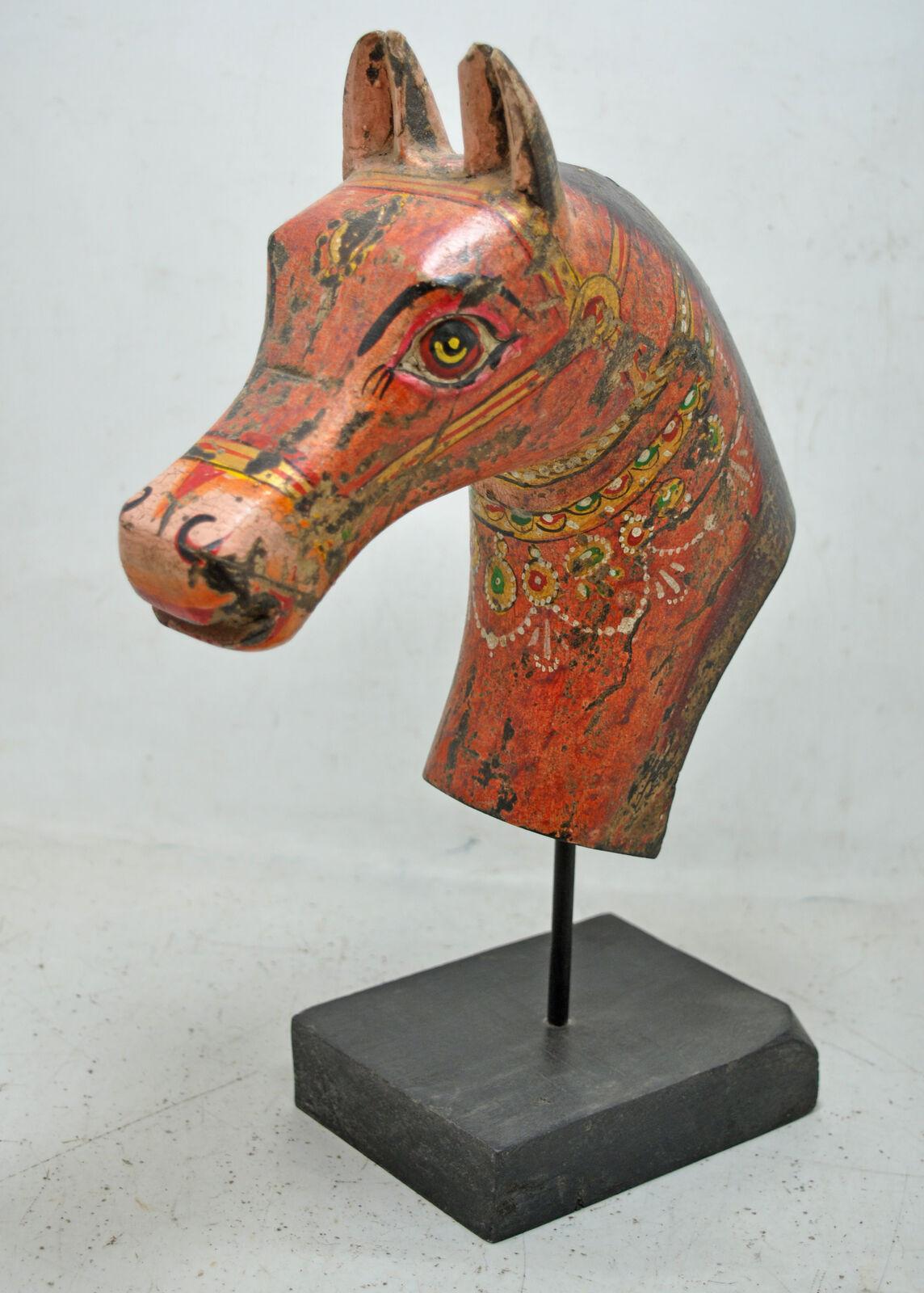 Primitive Hand-Carved and Painted Antique South Asian Folk Art Wooden Sculptural Horse Bus