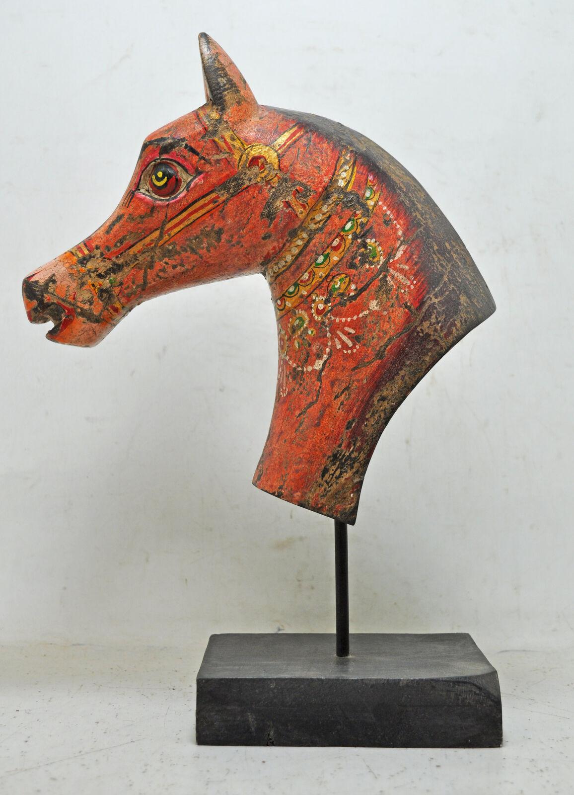 Indian Hand-Carved and Painted Antique South Asian Folk Art Wooden Sculptural Horse Bus