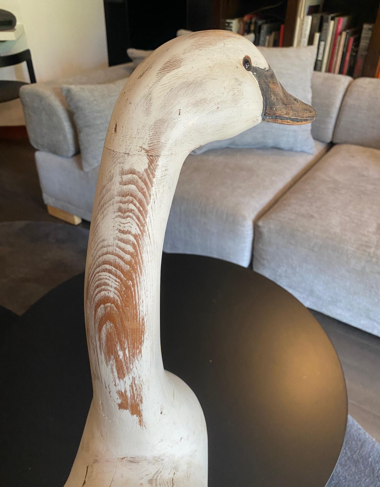 Hand Carved and Painted Large Vintage Antique Wood Swan Decoy Sculpture 3