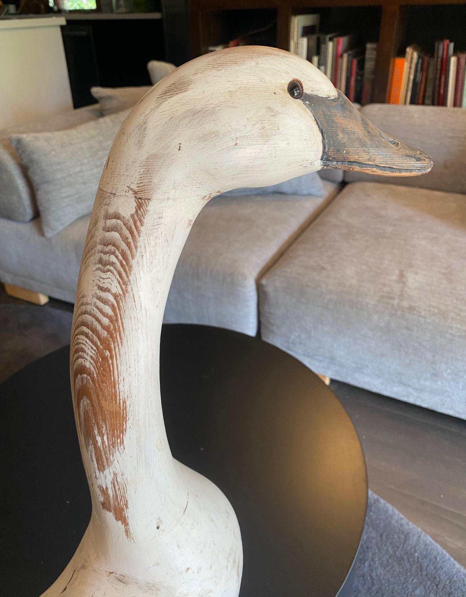 Hand Carved and Painted Large Vintage Antique Wood Swan Decoy Sculpture 5