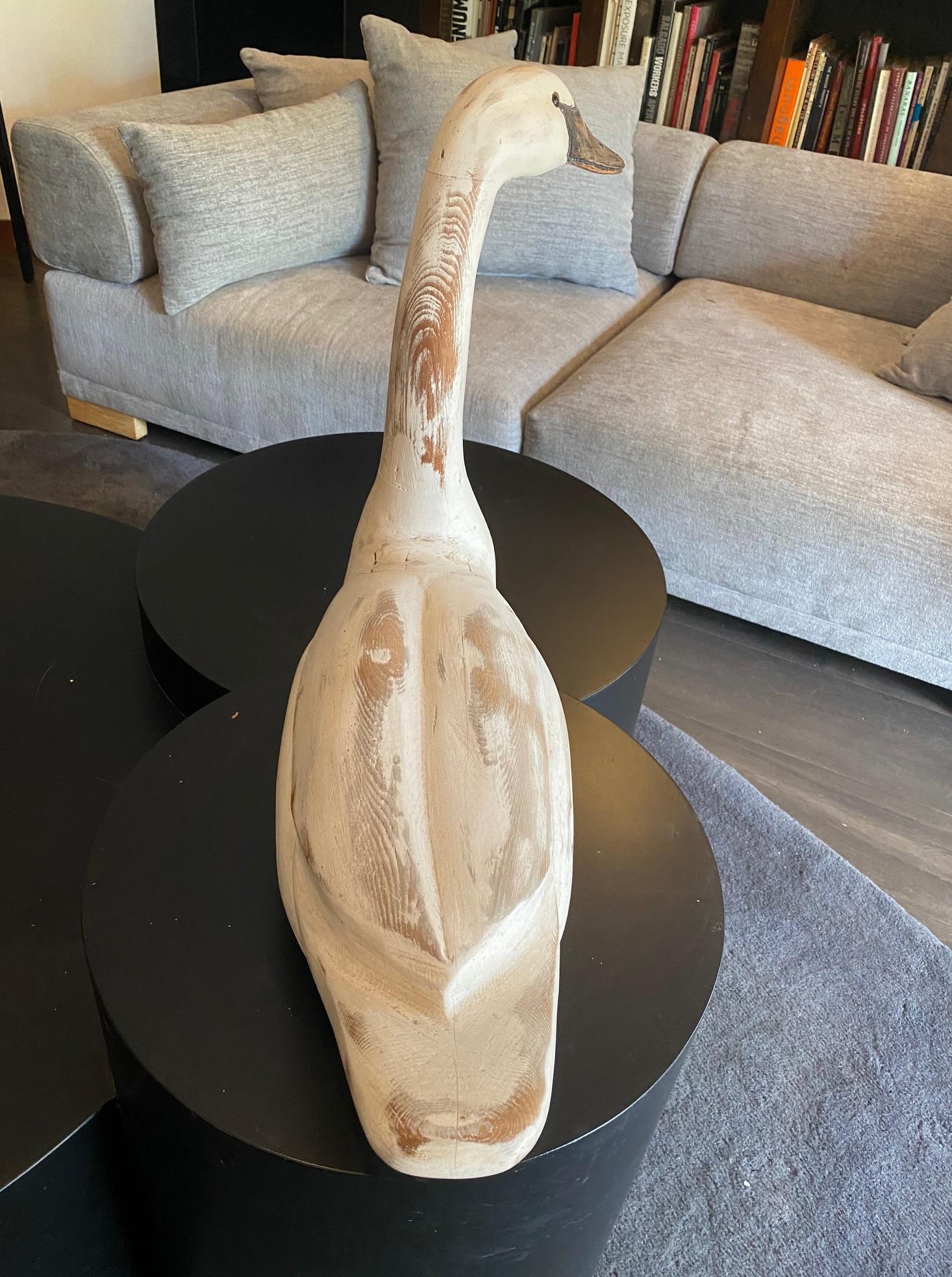 Hand Carved and Painted Large Vintage Antique Wood Swan Decoy Sculpture 2