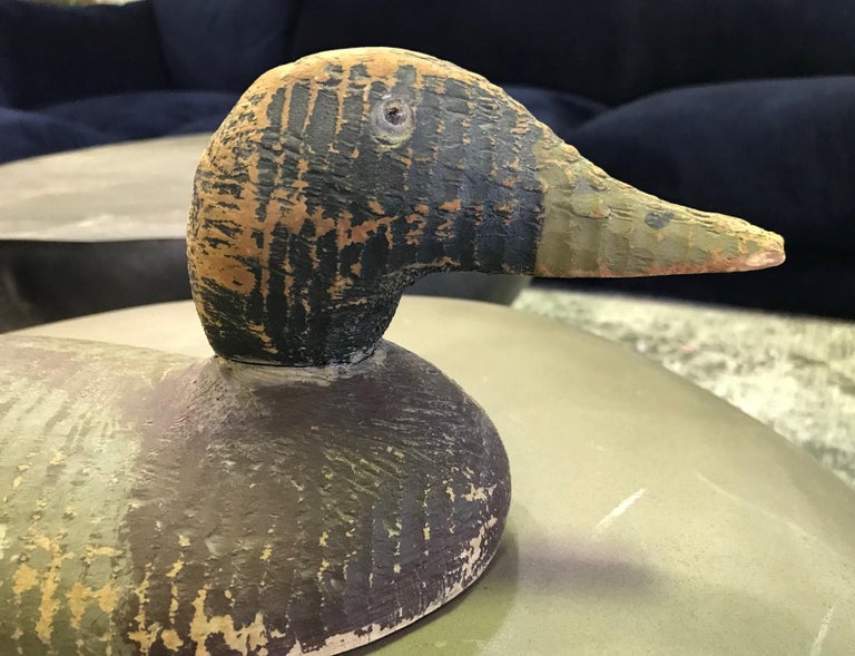 Hand Carved and Painted Large Vintage Wood Duck Decoy, Early 20th