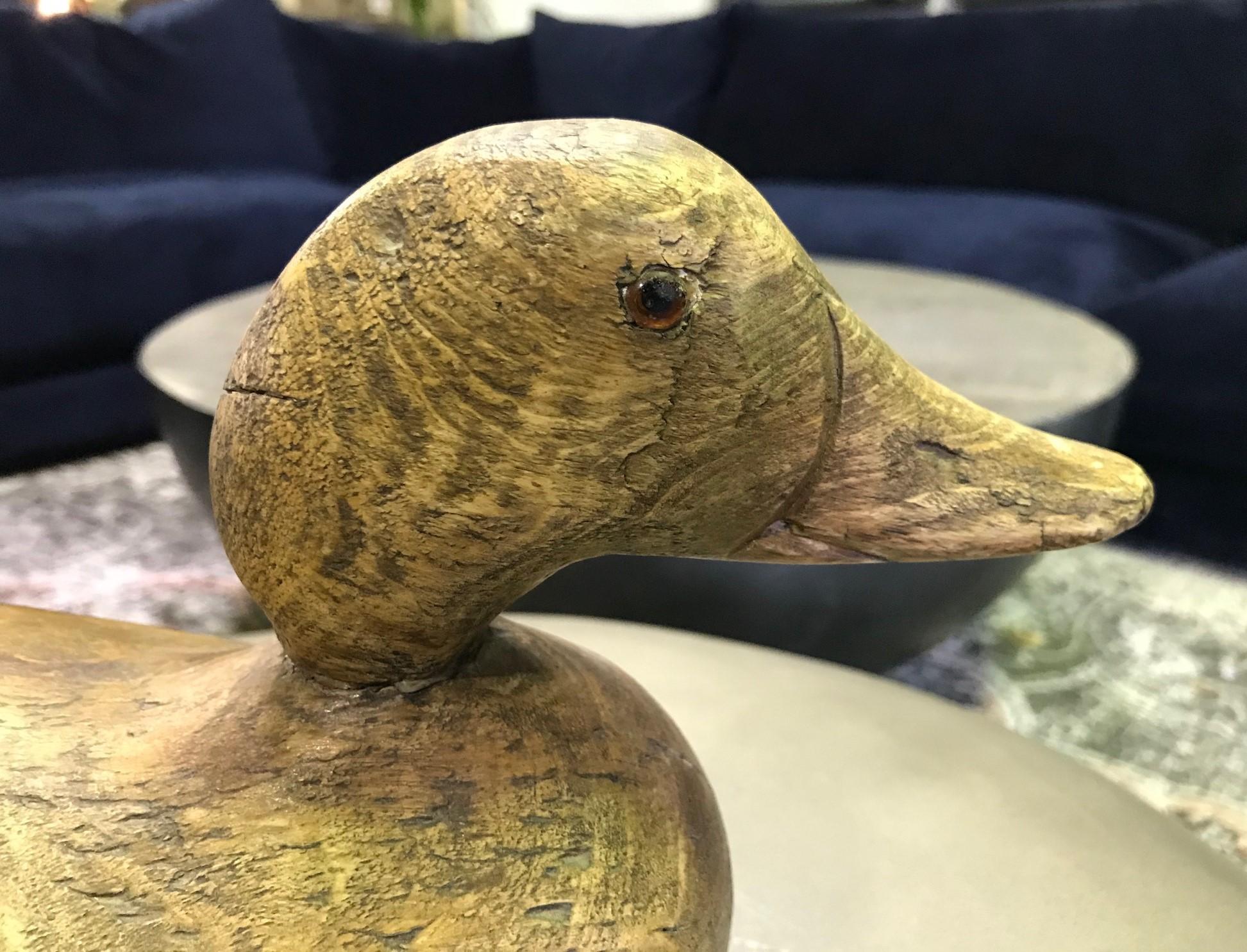 Folk Art Hand Carved and Painted Large Vintage Wood Duck Decoy, Early 20th Century