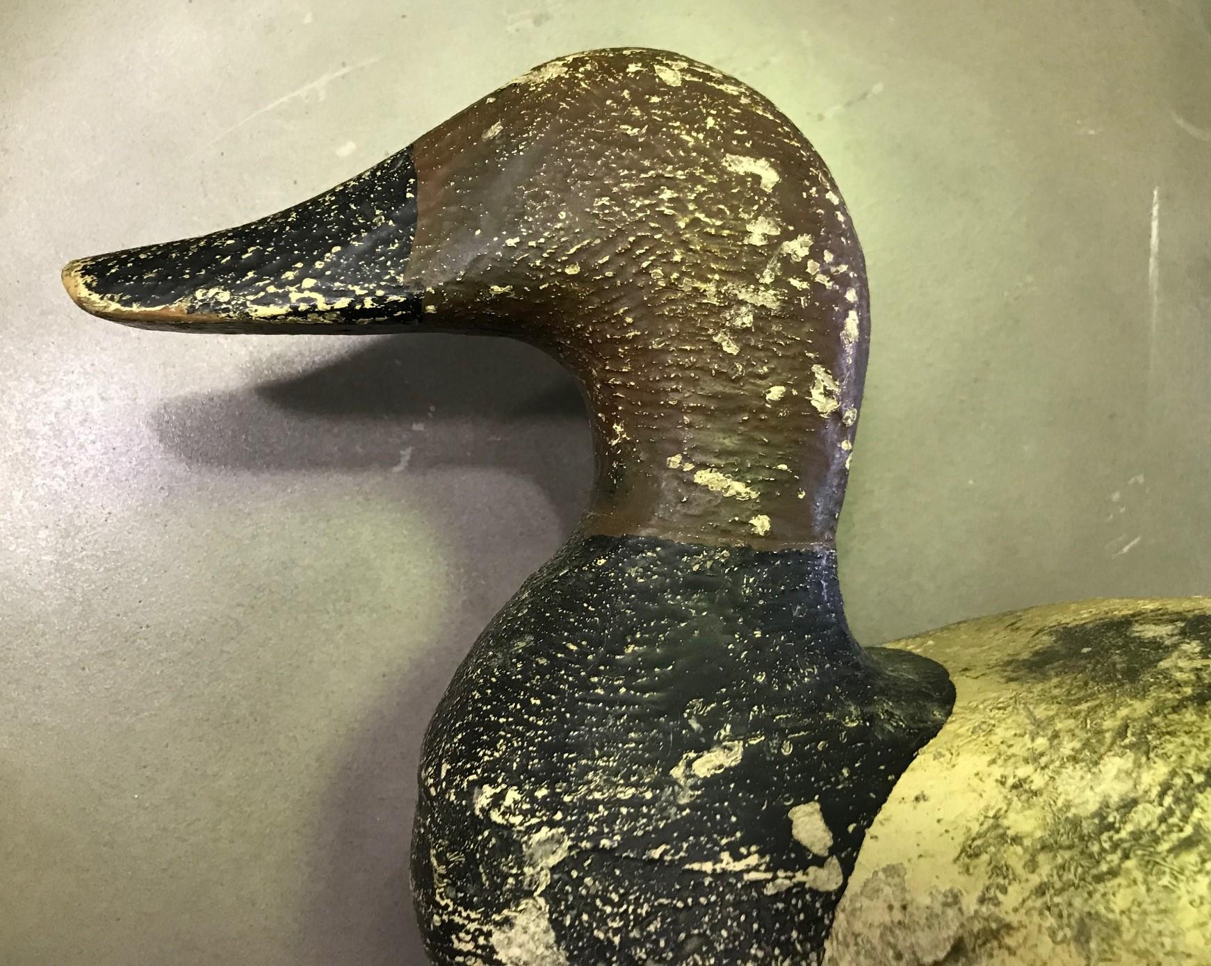 Hand Carved and Painted Large Vintage Wood Duck Decoy, Early 20th Century In Good Condition In Studio City, CA