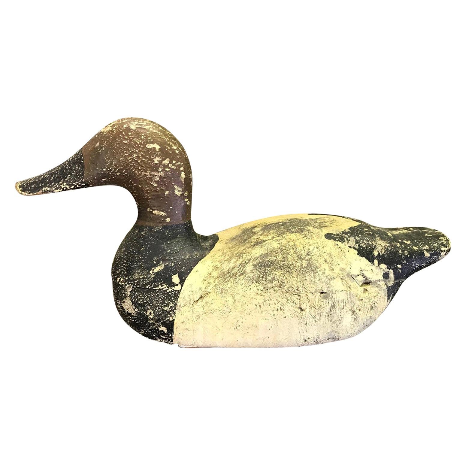 Hand Carved and Painted Large Vintage Wood Duck Decoy, Early 20th Century